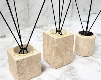 Travertin Marmor Reed Diffusor | Beige Stein, Gold Akzent, Raumduft