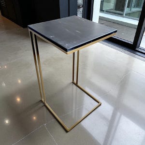 Genuine Marble & Steel End Table | Cantilever Design Side Table