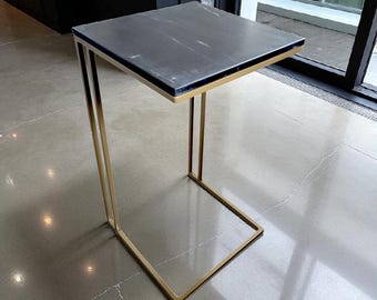 Genuine Marble & Steel End Table | Cantilever Design Side Table
