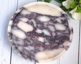 Round Calacatta Viola Marble Decorative Tray | Natural Marble
