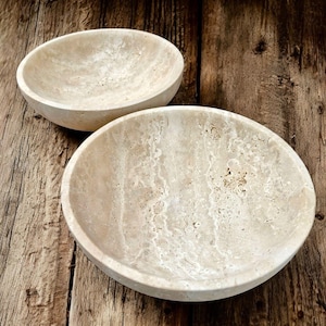 Beige Travertine Natural Marble Decorative Fruit Bowl with an 8&quot; diameter