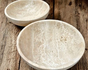 Beige Travertine Natural Marble Decorative Fruit Bowl with an 8" diameter