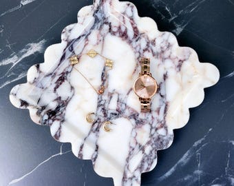 Scalloped Edge Calacatta Viola Natural Marble Decorative Tray