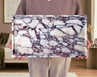Jumbo Sized Calacatta Viola Marble Decorative Rectangular Tray | Natural Marble