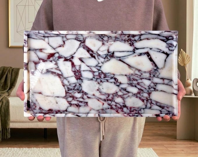 Jumbo Sized Calacatta Viola Marble Decorative Rectangular Tray | Natural Marble