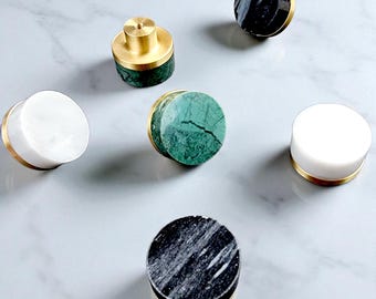 Prawdziwy marmur i mosiężna gałka do szuflady | Uchwyty do szafek kuchennych