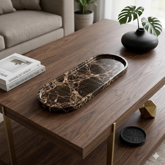 Echtes Marmor Braun Oval Tablett | Emperador Dark Extra Große Größe