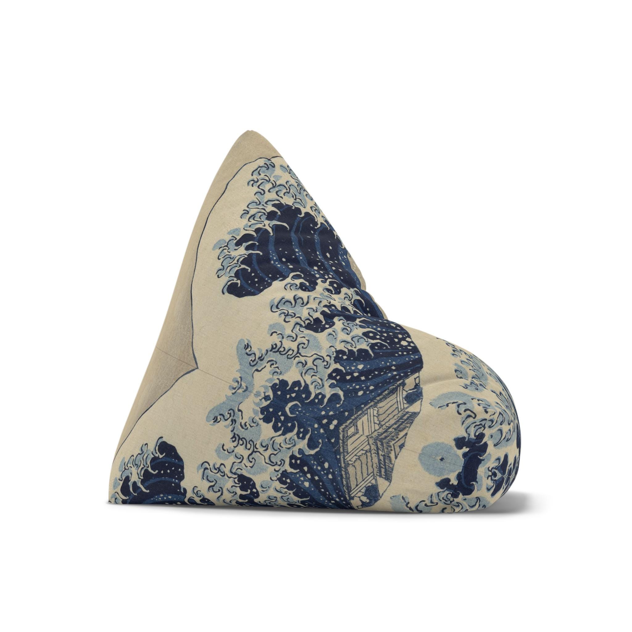 The Great Wave Bean Bag Chair Cover - Ukiyo-e Art by Katsushika Hokusai, Japandi Style Interior Accent - Cover Only, No Filling Included - Detailed view 5 showing the premium acrylic print quality and craftsmanship
