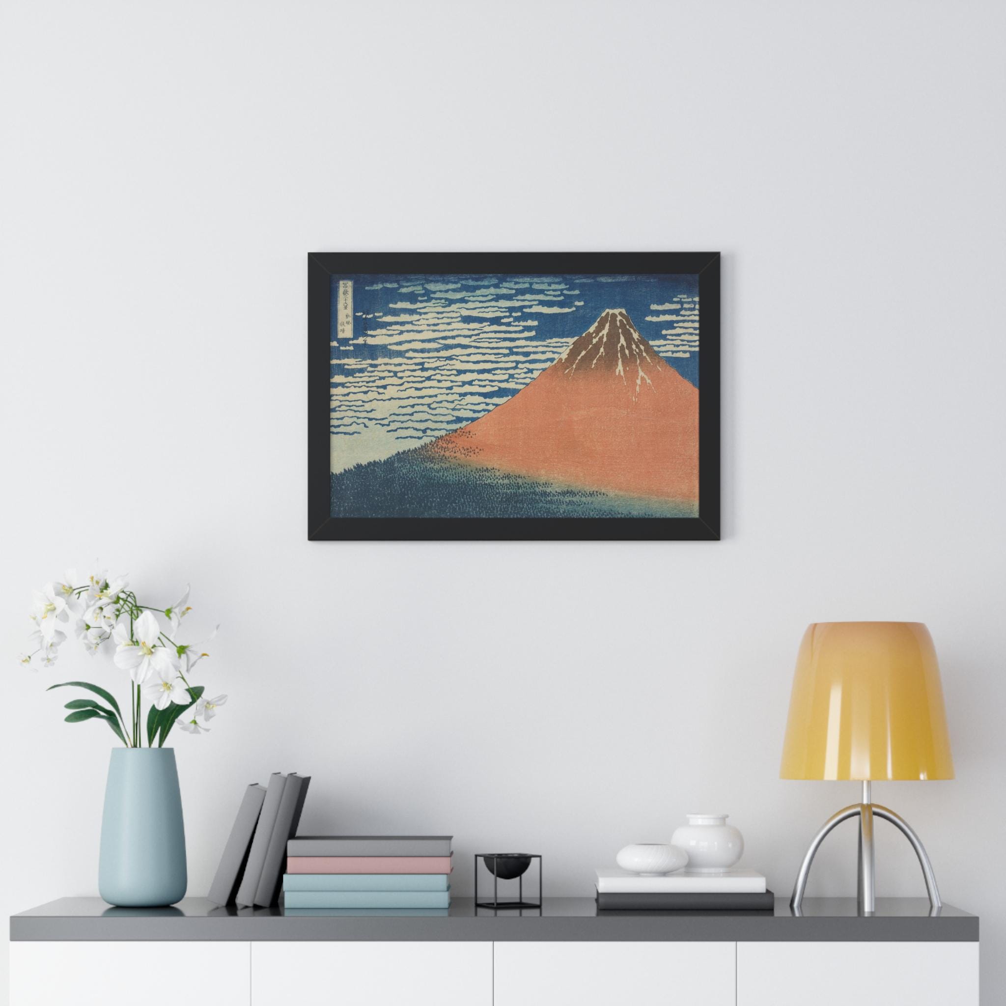 Red Fuji by Katsushika Hokusai - Framed Horizontal Poster from Thirty-six Views of Mount Fuji - Detailed view 2 showing the premium acrylic print quality and craftsmanship