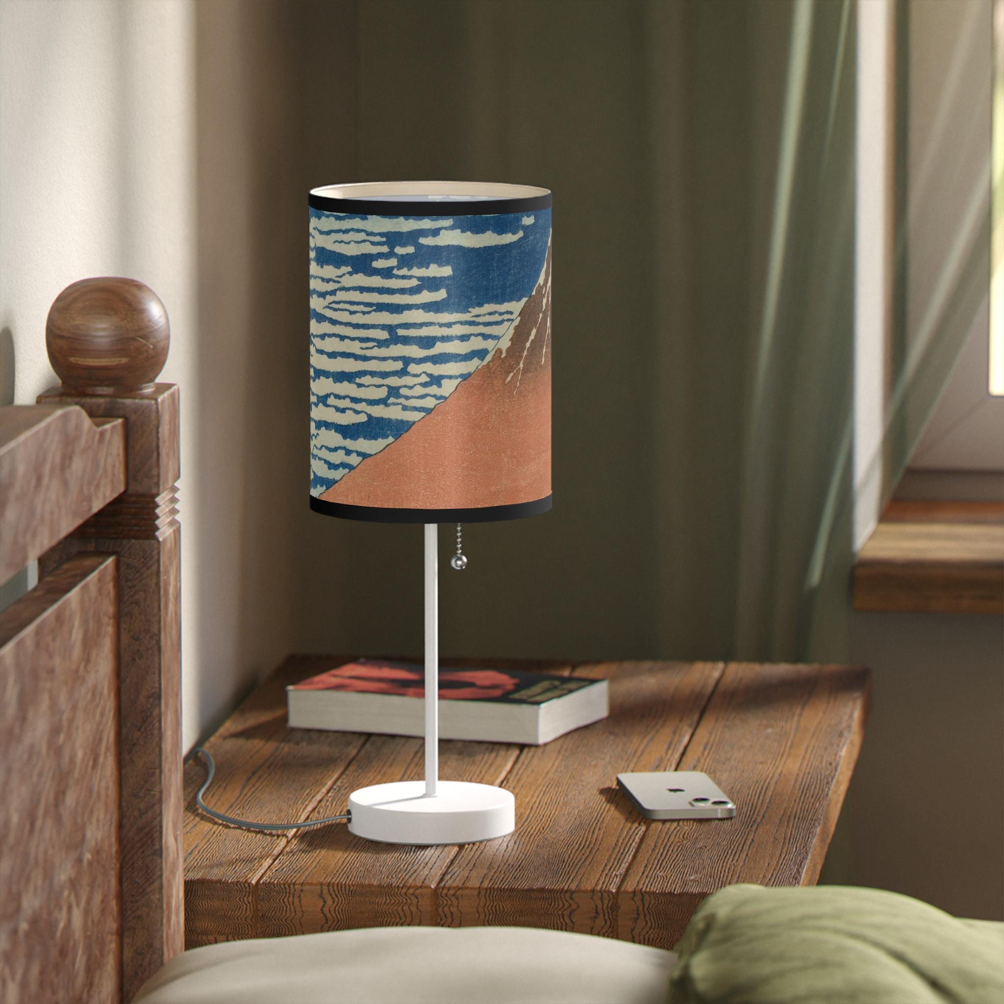 Red Fuji Table Lamp - Katsushika Hokusai Japanese Woodblock Art - Ukiyo-e Mount Fuji Print Light for Zen Japandi Interior Home Decor - Detailed view 7 showing the premium acrylic print quality and craftsmanship