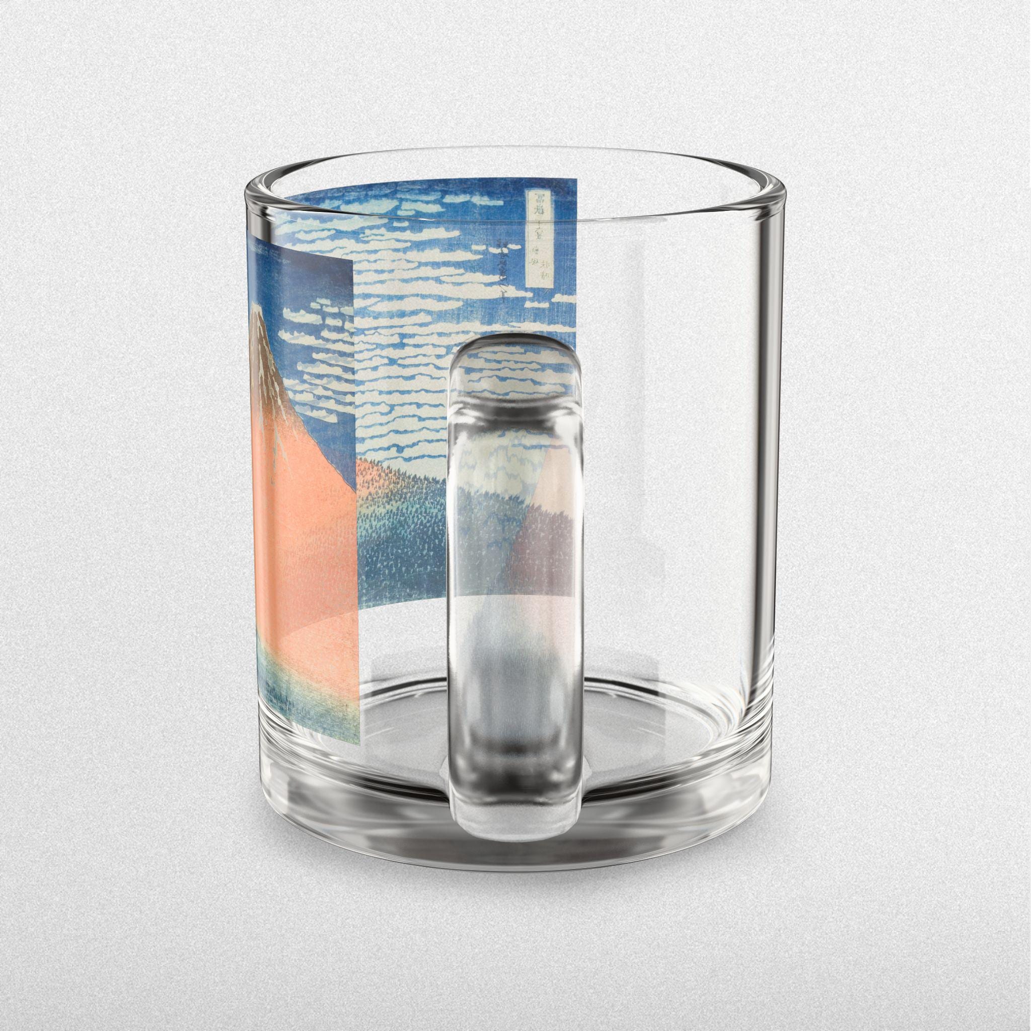 Red Fuji Glass Mug by Hokusai - Elegant 10oz Clear Art Mug Featuring Famous Ukiyo-e Mt. Fuji Print, Perfect for Coffee or Tea Moments - Detailed view 4 showing the premium acrylic print quality and craftsmanship