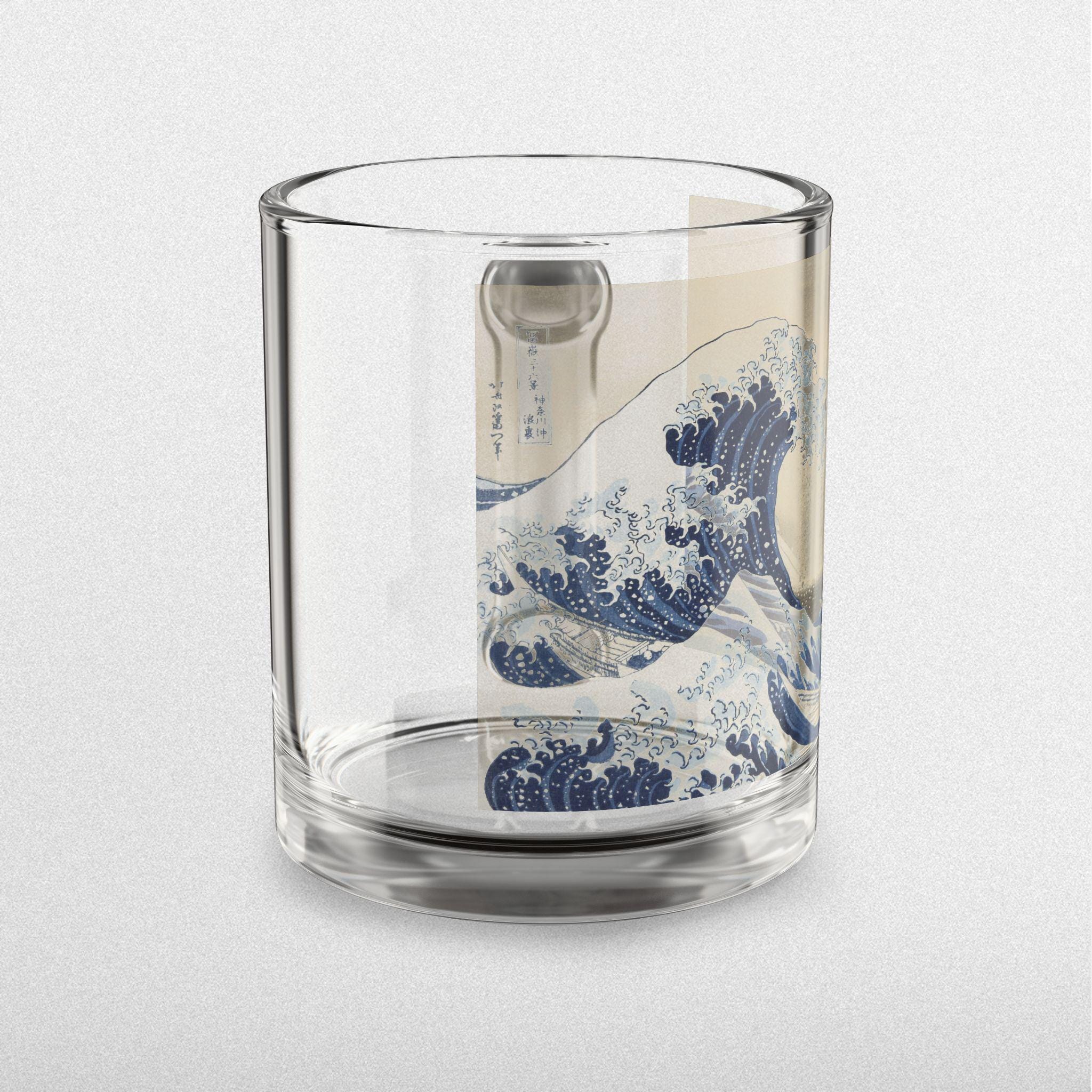 The Great Wave Glass Mug by Hokusai - Elegant 10oz Clear Art Mug Featuring Iconic Ukiyo-e Print, Ideal for Tea or Morning Coffee Moments - Detailed view 3 showing the premium acrylic print quality and craftsmanship