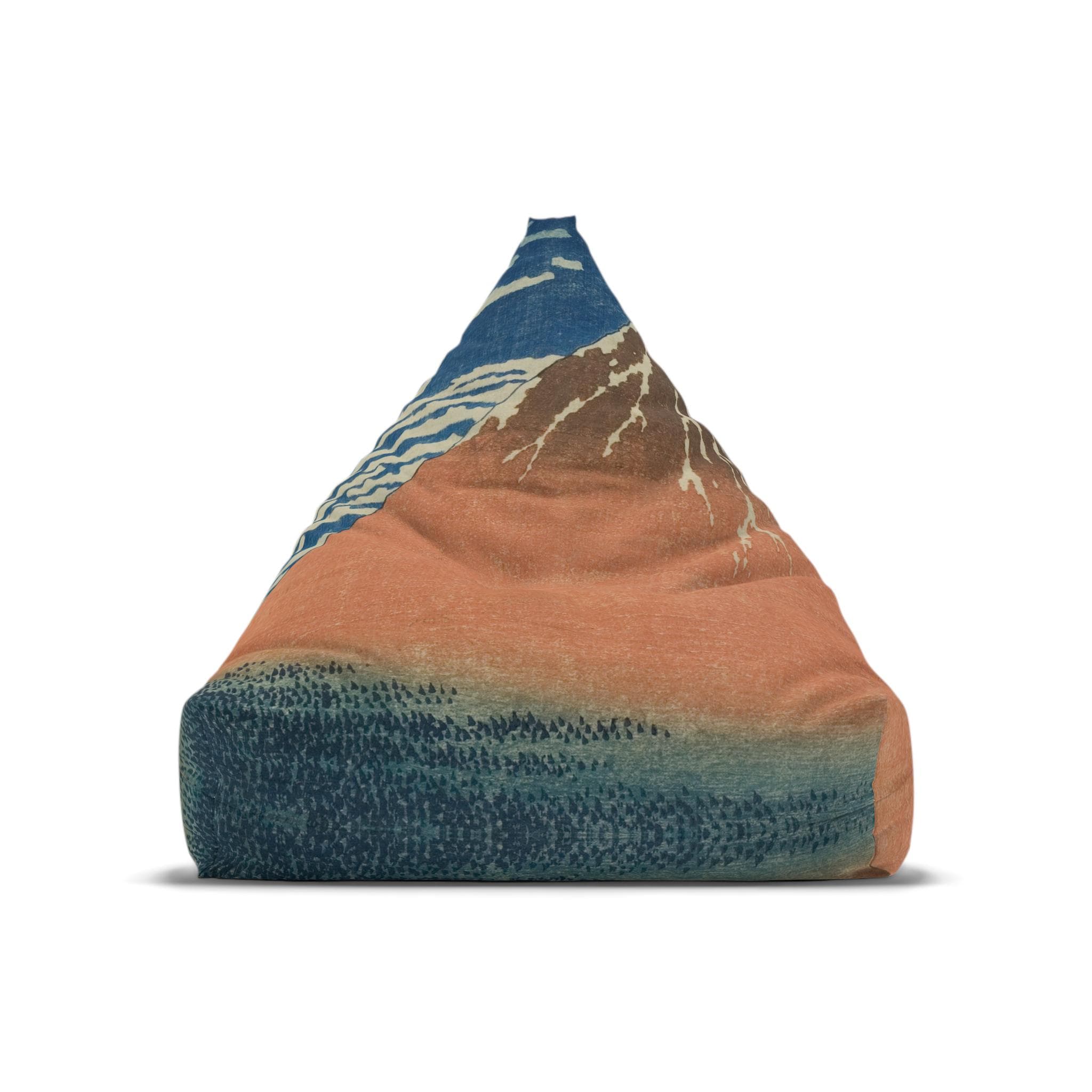 Red Fuji Bean Bag Chair Cover by Hokusai - Japanese Mount Fuji Ukiyo-e Print for Japandi Zen Decor - Cover Only, No Filling Included - Detailed view 3 showing the premium acrylic print quality and craftsmanship