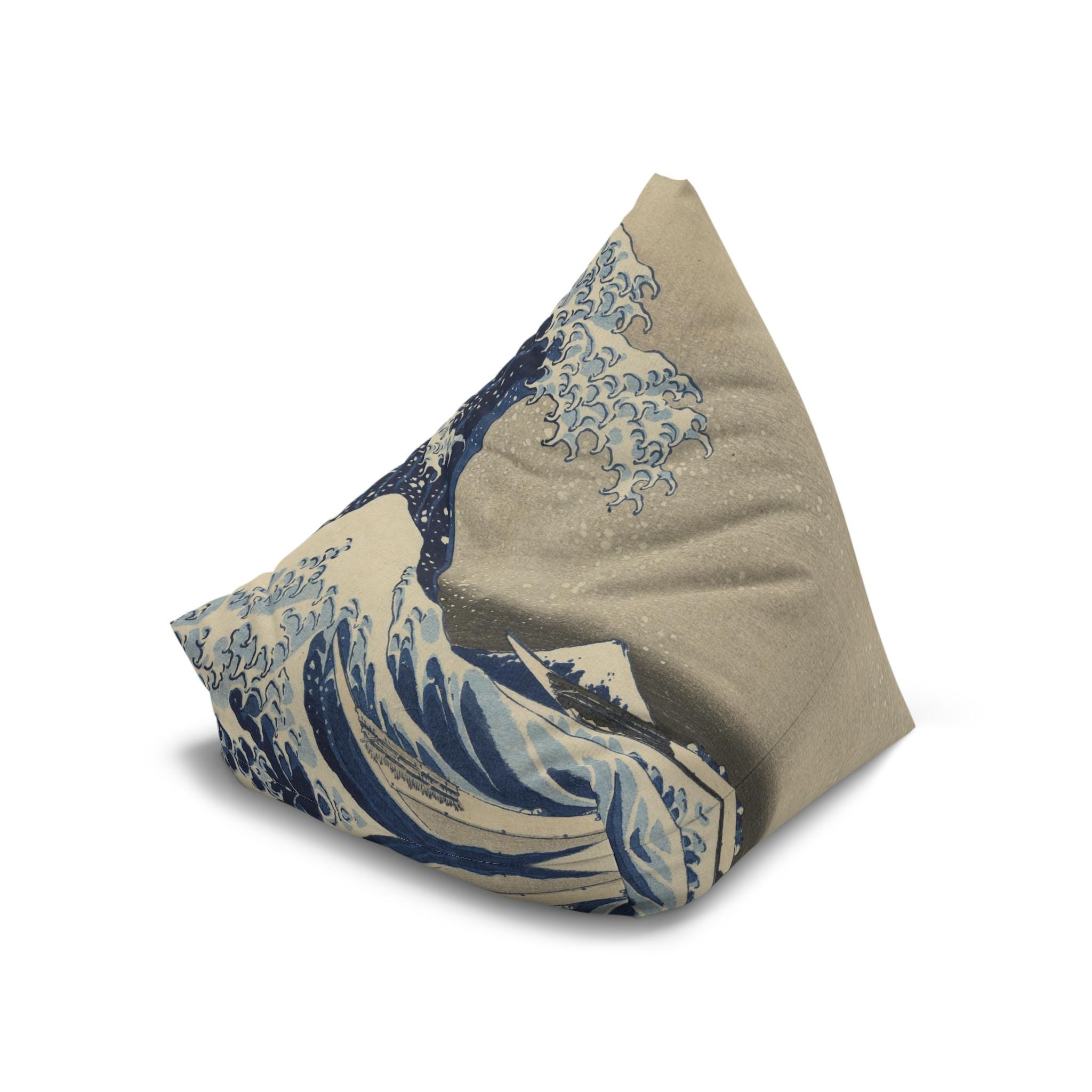 The Great Wave Bean Bag Chair Cover - Ukiyo-e Art by Katsushika Hokusai, Japandi Style Interior Accent - Cover Only, No Filling Included - Detailed view 7 showing the premium acrylic print quality and craftsmanship