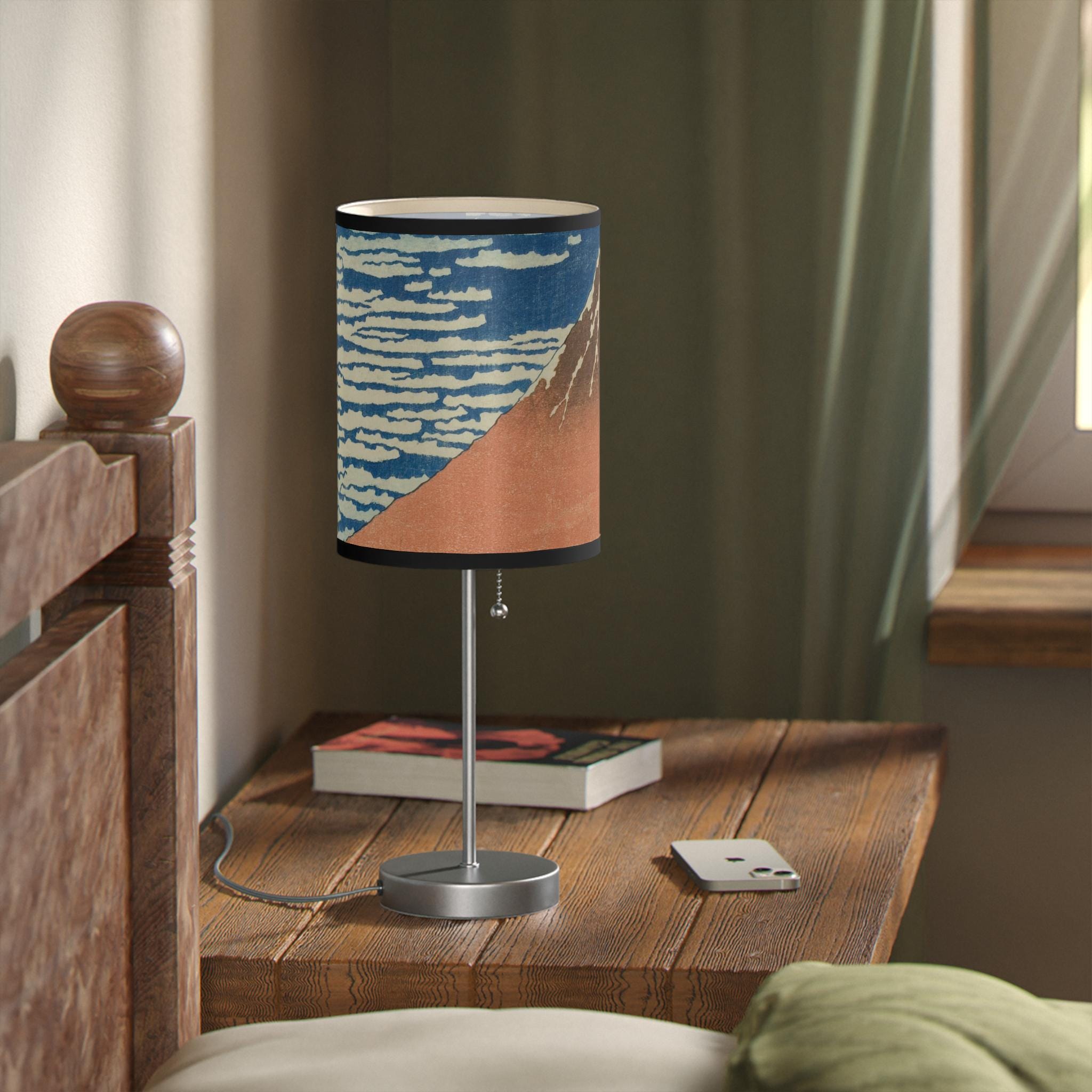 Red Fuji Table Lamp - Katsushika Hokusai Japanese Woodblock Art - Ukiyo-e Mount Fuji Print Light for Zen Japandi Interior Home Decor - Detailed view 6 showing the premium acrylic print quality and craftsmanship