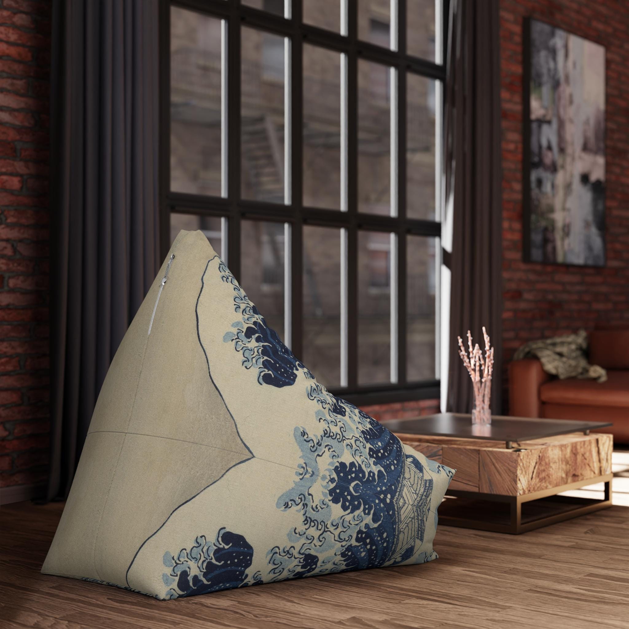 The Great Wave Bean Bag Chair Cover - Ukiyo-e Art by Katsushika Hokusai, Japandi Style Interior Accent - Cover Only, No Filling Included - Detailed view 8 showing the premium acrylic print quality and craftsmanship