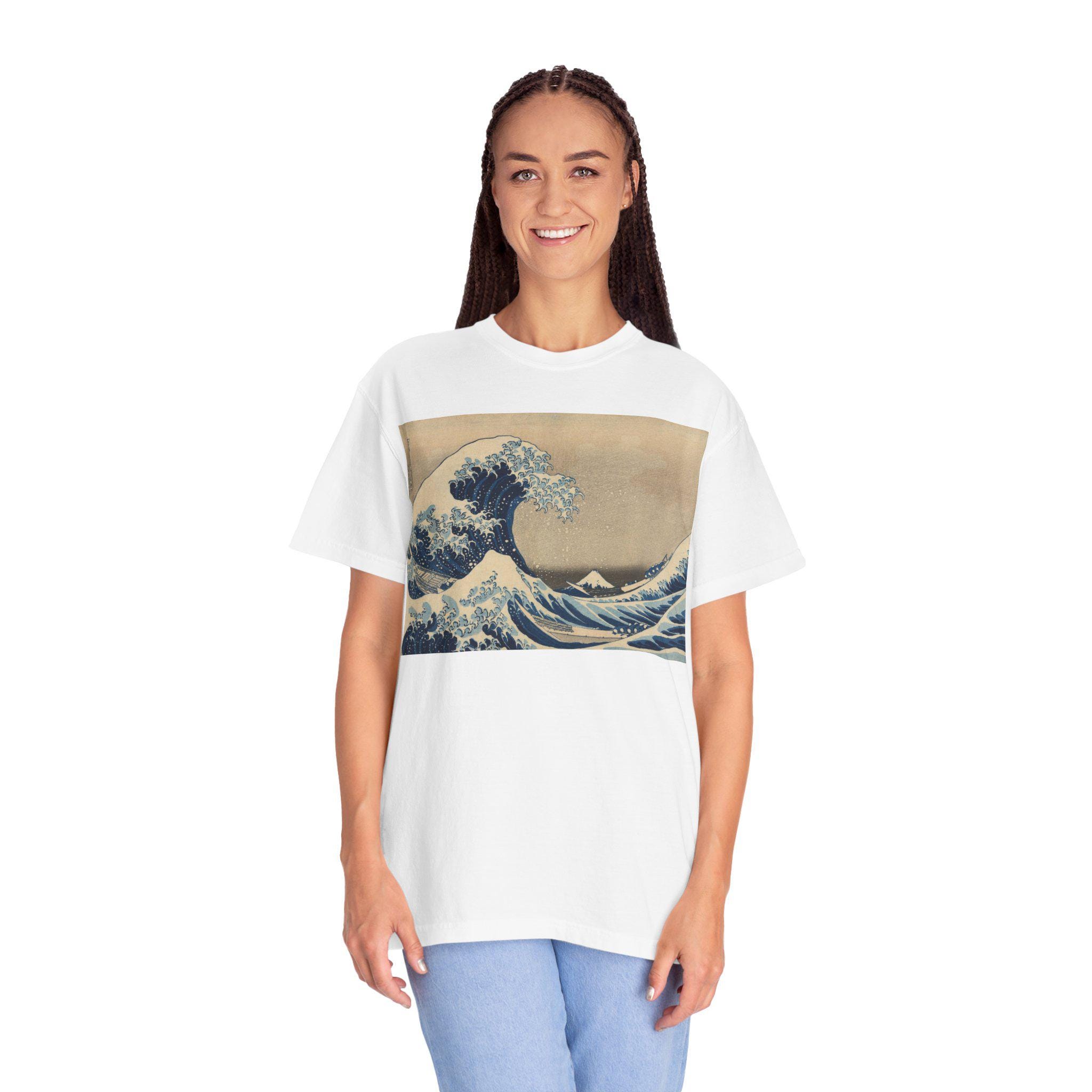 The Great Wave off Kanagawa by Katsushika Hokusai - Japanese Ukiyo-e Art T-Shirt - Unisex Garment-Dyed Tee - Detailed view 9 showing the premium acrylic print quality and craftsmanship