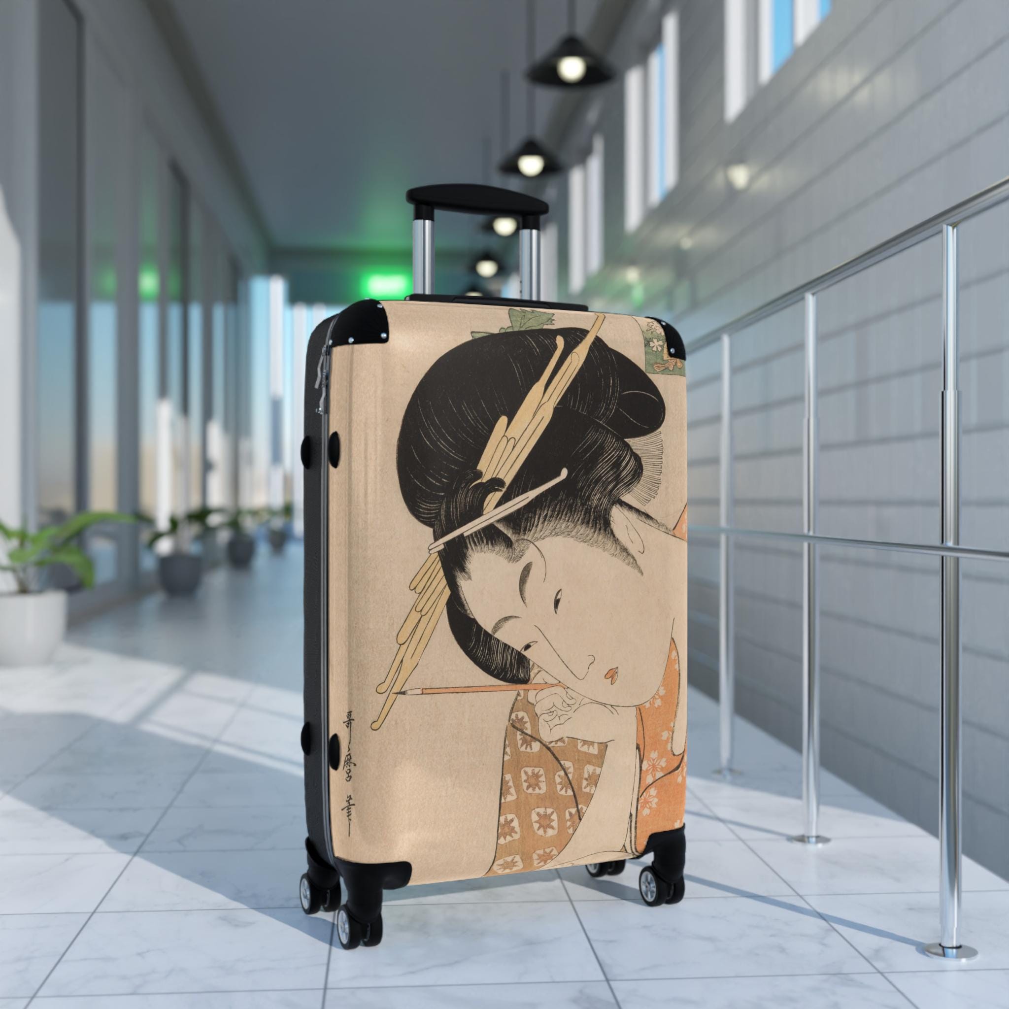 Hanaogi of the Ogiya Suitcase - Kitagawa Utamaro Japanese Ukiyo-e Bijinga Art Carry-On - Edo Courtesan Beauty Print Luggage Gift - Detailed view 3 showing the premium acrylic print quality and craftsmanship