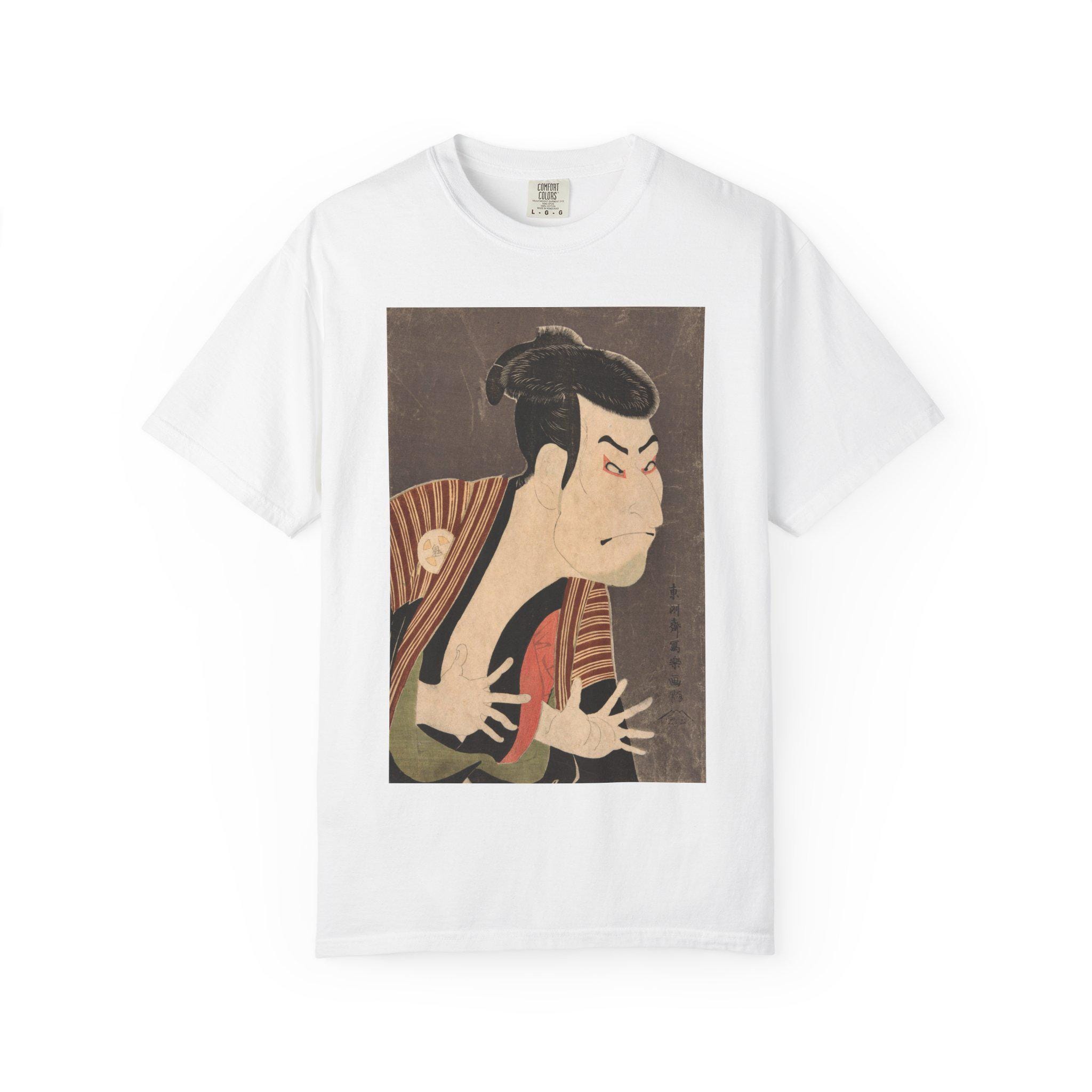Theater Legend in Motion - Toshusai Sharaku's Otani Oniji III Actor Portrait T-shirt (1794, Japan) - Unisex Garment-Dyed Tee - Detailed view 2 showing the premium acrylic print quality and craftsmanship