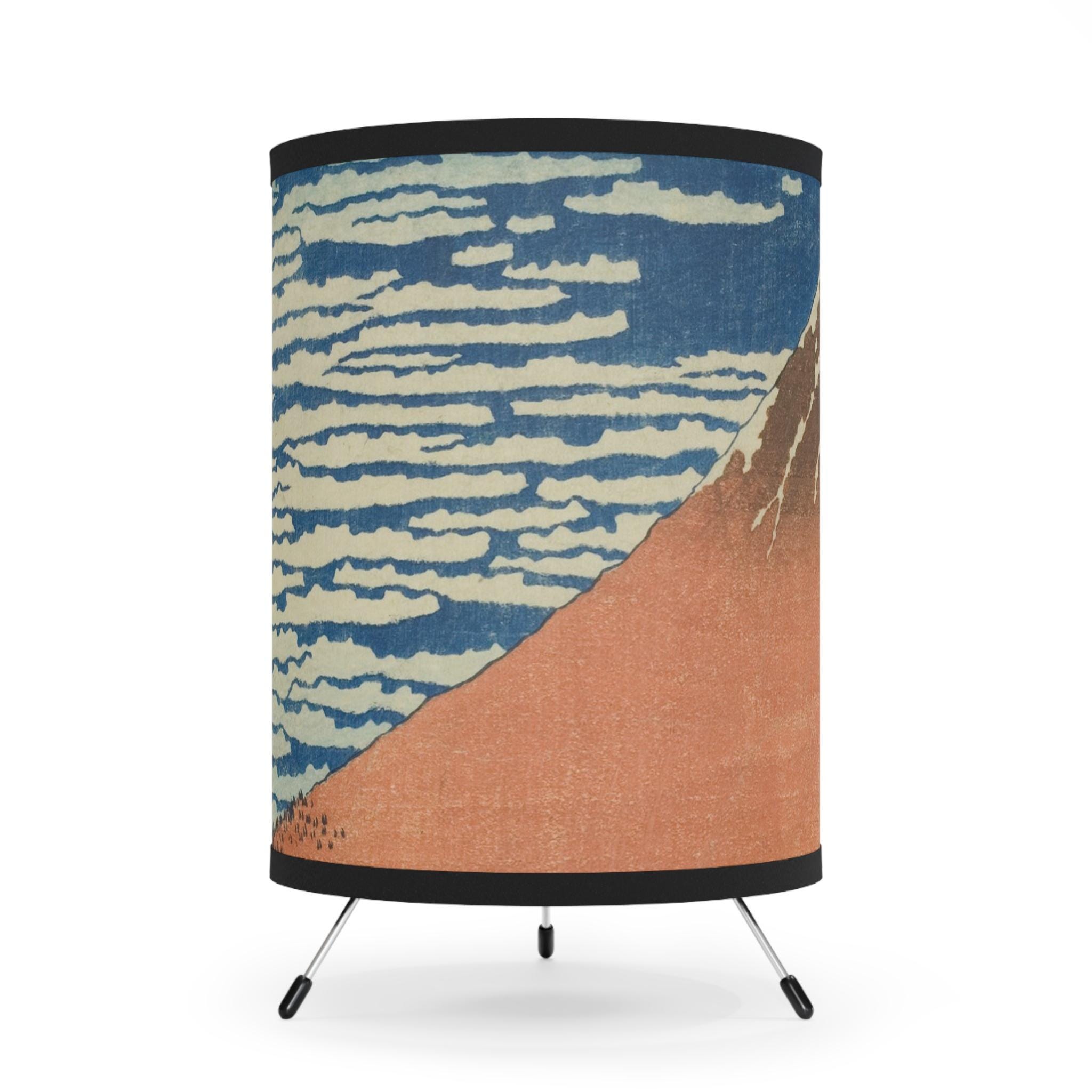 Red Fuji Tripod Lamp | Ukiyo-e Print by Hokusai | Iconic Japanese Light for Zen Japandi Interiors & Art Collectors - Detailed view 2 showing the premium acrylic print quality and craftsmanship