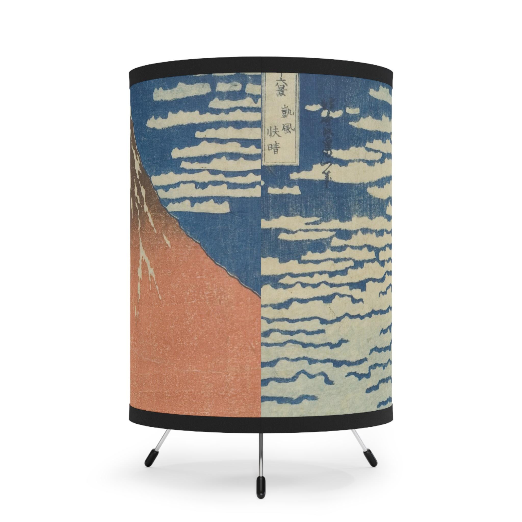 Red Fuji Tripod Lamp | Ukiyo-e Print by Hokusai | Iconic Japanese Light for Zen Japandi Interiors & Art Collectors - Detailed view 4 showing the premium acrylic print quality and craftsmanship
