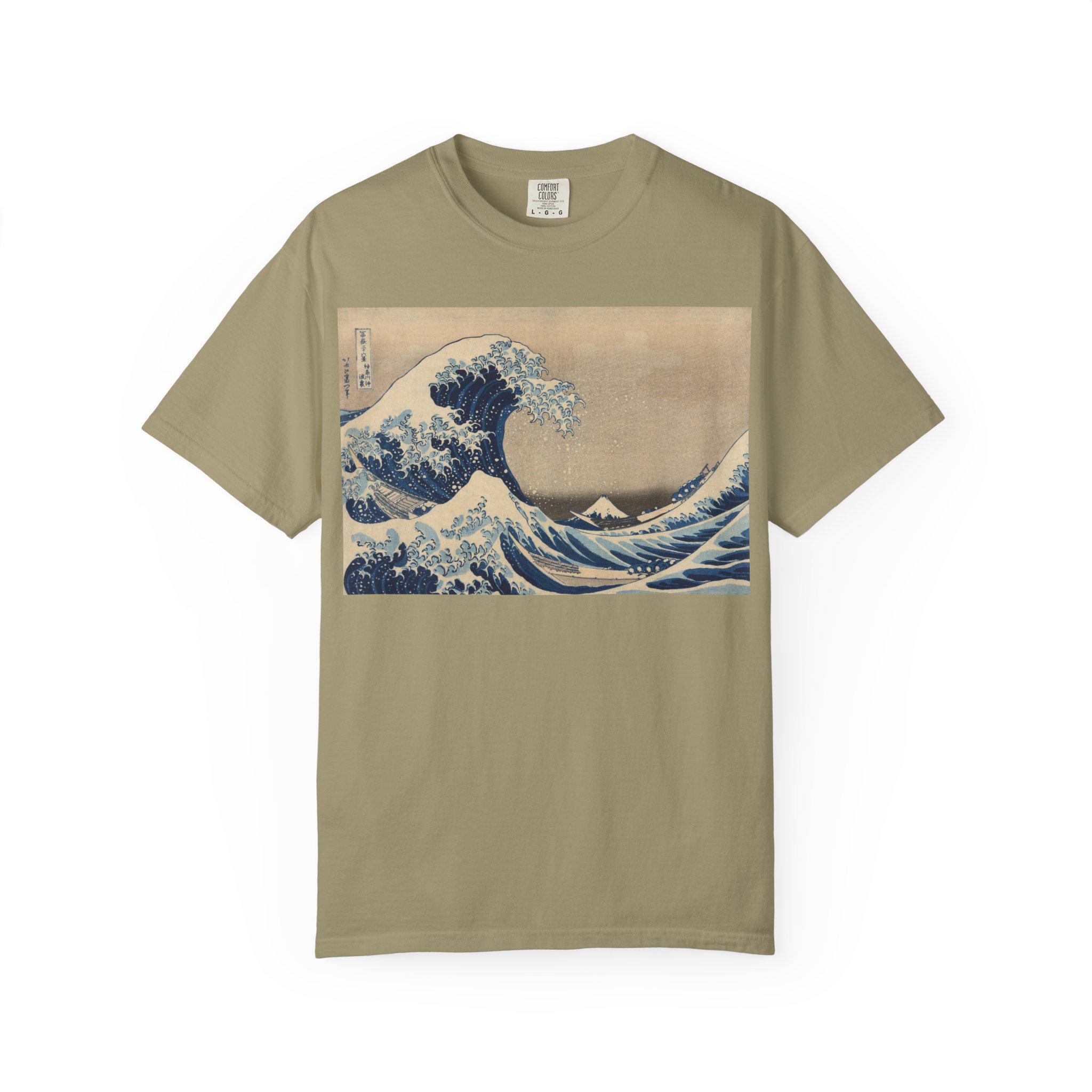 The Great Wave off Kanagawa by Katsushika Hokusai - Japanese Ukiyo-e Art T-Shirt - Unisex Garment-Dyed Tee - Detailed view 4 showing the premium acrylic print quality and craftsmanship