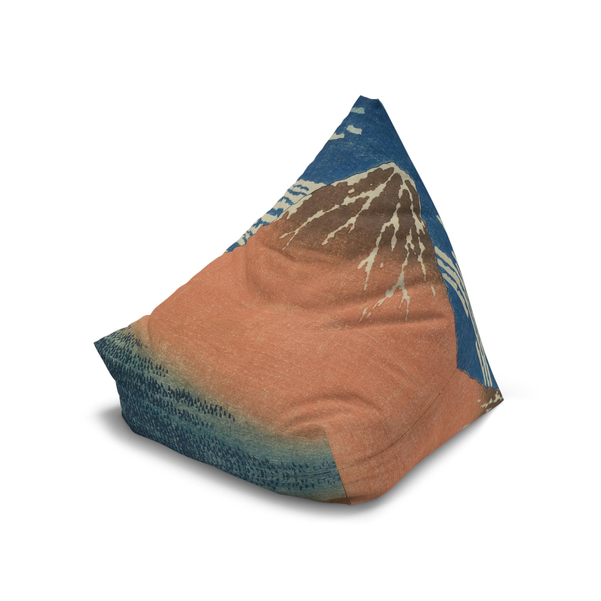 Red Fuji Bean Bag Chair Cover by Hokusai - Japanese Mount Fuji Ukiyo-e Print for Japandi Zen Decor - Cover Only, No Filling Included - Detailed view 7 showing the premium acrylic print quality and craftsmanship