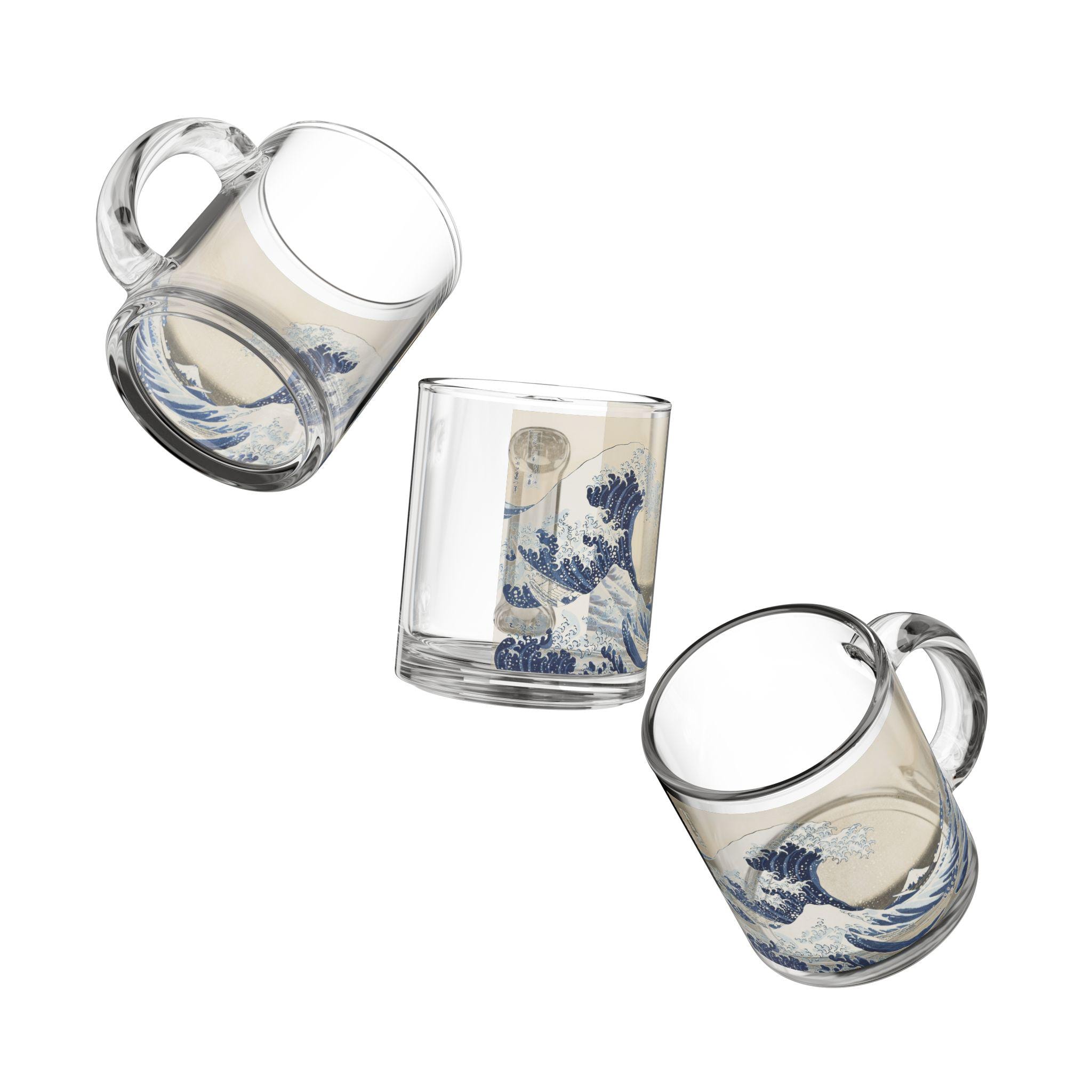 The Great Wave Glass Mug by Hokusai - Elegant 10oz Clear Art Mug Featuring Iconic Ukiyo-e Print, Ideal for Tea or Morning Coffee Moments - Detailed view 6 showing the premium acrylic print quality and craftsmanship