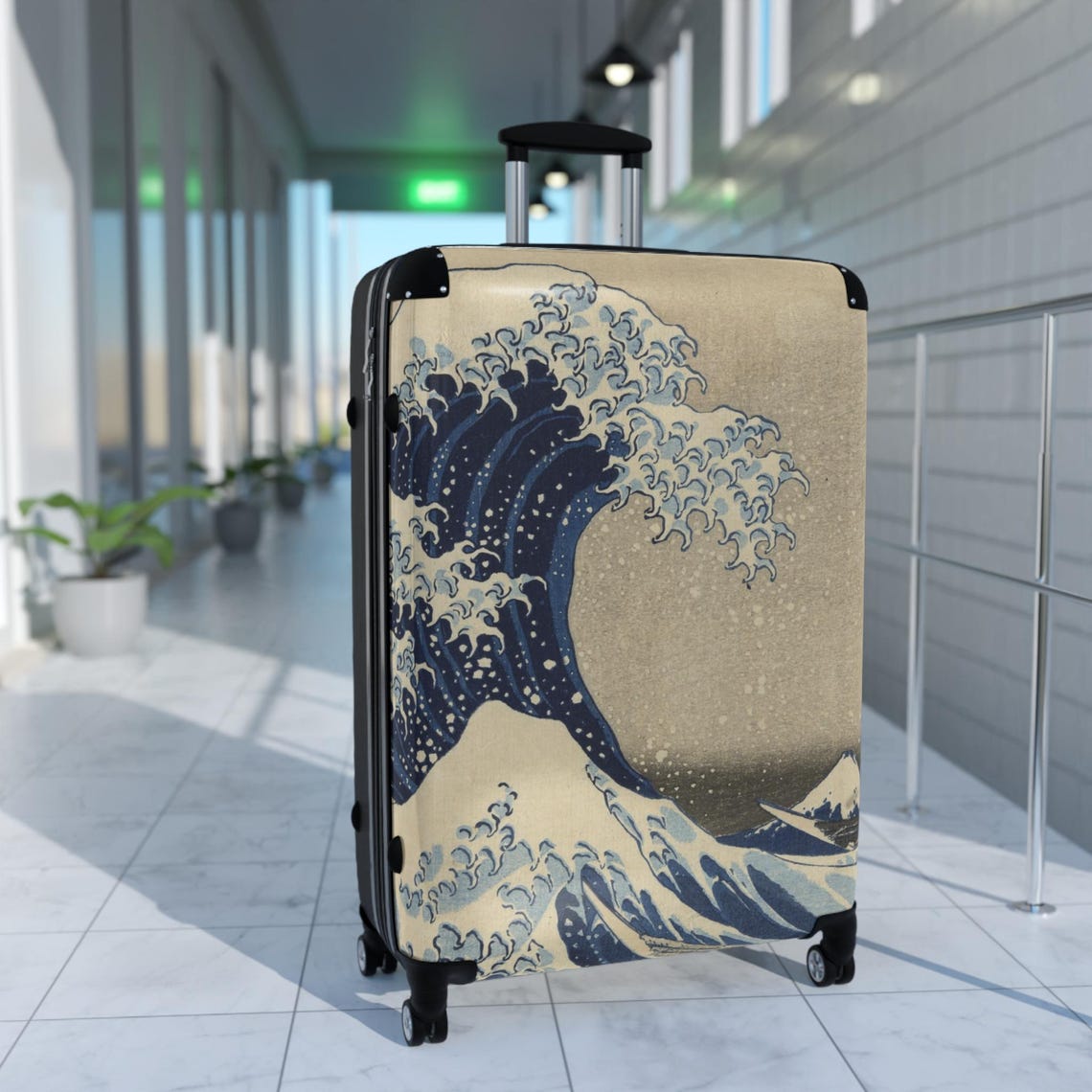 The Great Wave off Kanagawa Suitcase - Katsushika Hokusai Japanese Ukiyo-e Art Carry-On - Mount Fuji Edo Japan Print Luggage Gift - Detailed view 2 showing the premium acrylic print quality and craftsmanship