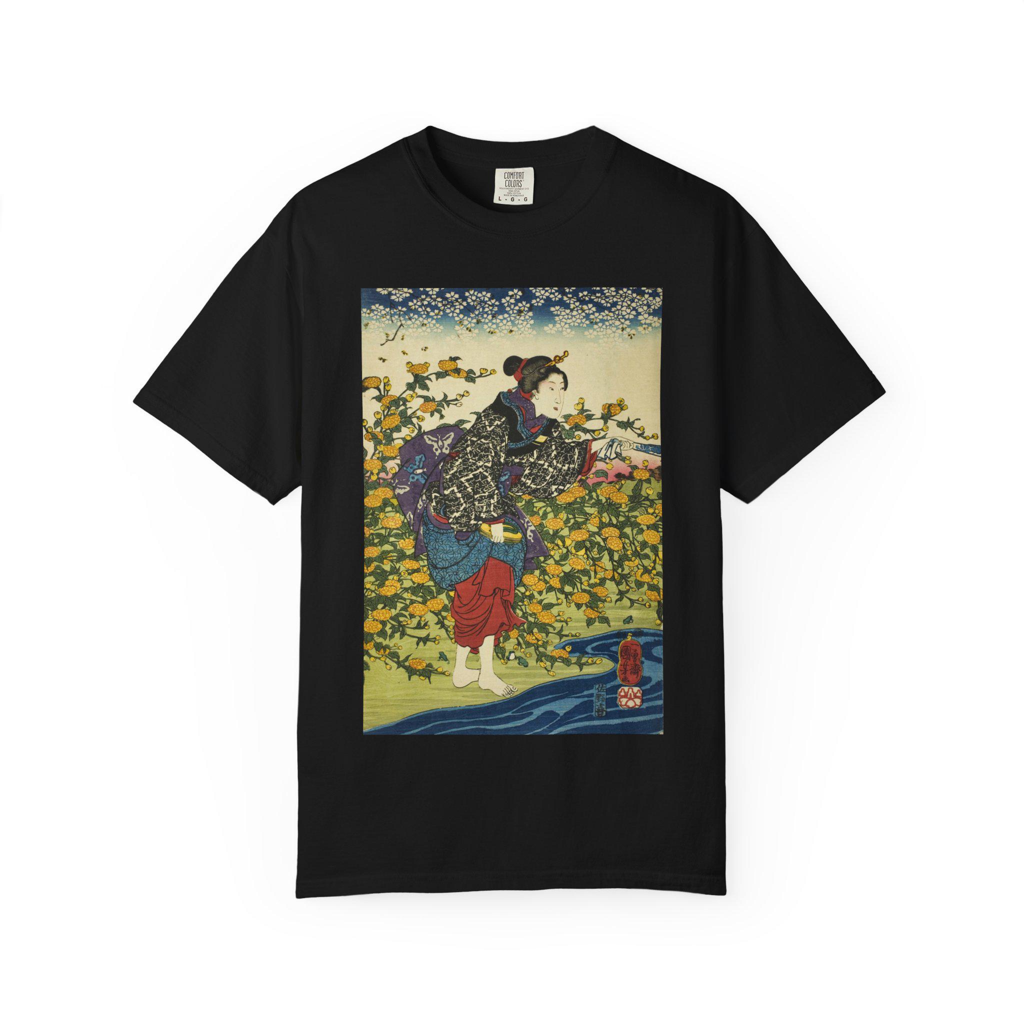 The Ide Jewel River in Yamashiro Province by Utagawa Kuniyoshi - Unisex Garment-Dyed T-Shirt - Japanese Ukiyo-e Art Tee