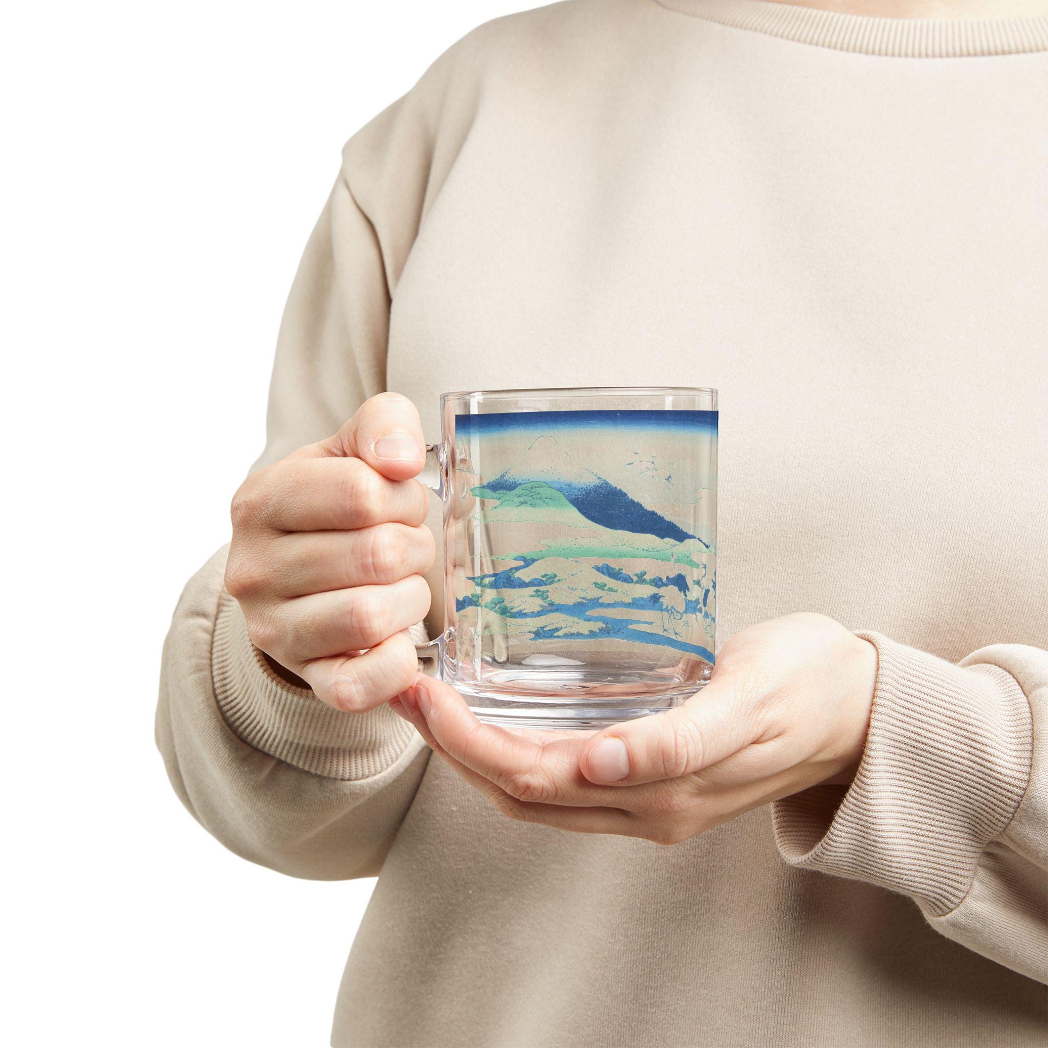 Umezawa Marsh Glass Mug by Hokusai - Elegant 10oz Clear Art Mug Featuring Serene Ukiyo-e Fuji Scene, Perfect for Coffee or Tea Moments - Detailed view 5 showing the premium acrylic print quality and craftsmanship