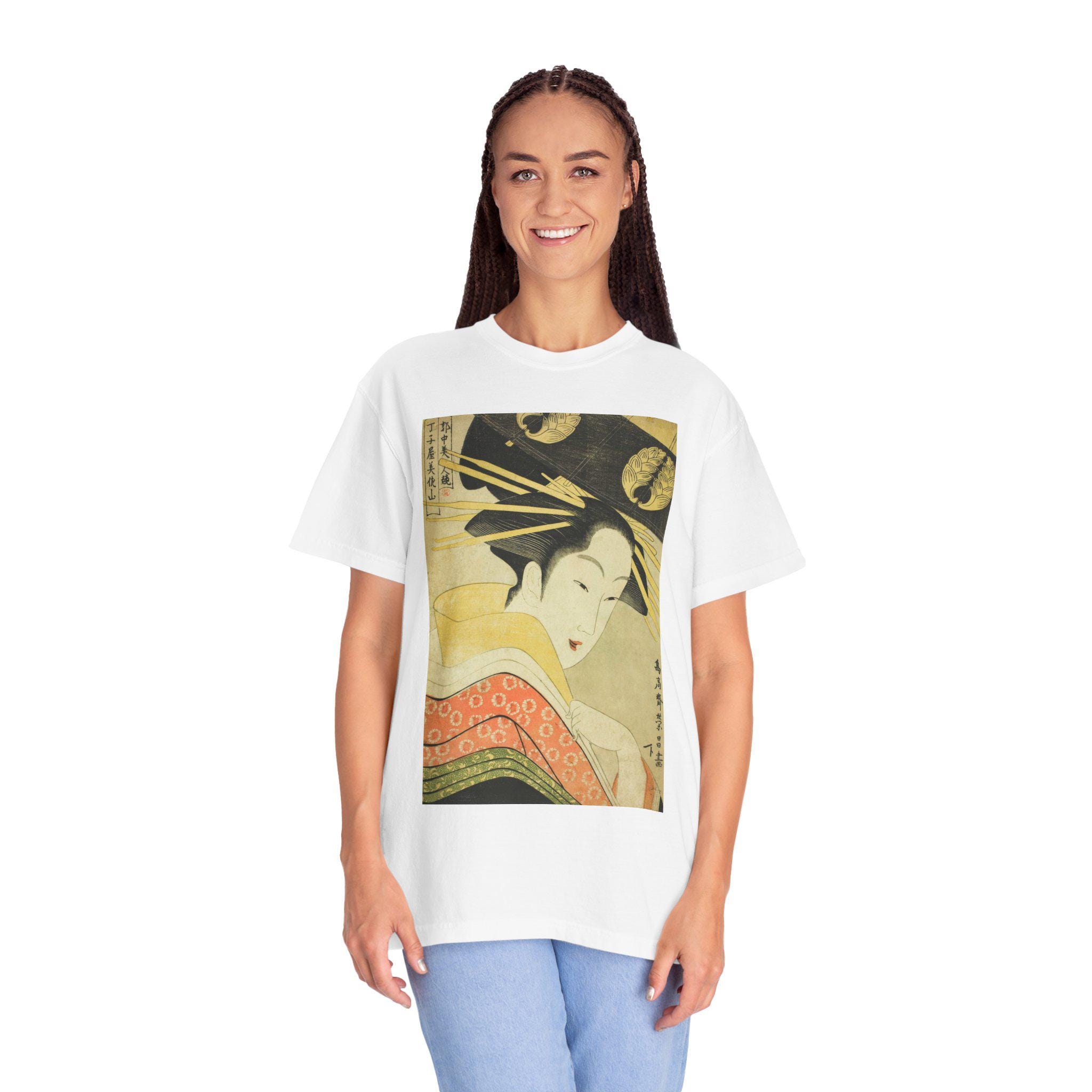 Misayama of the Chojiya by Chokosai Eisho - Edo Period Ukiyo-e Beauty Print T-Shirt - Licensed Quarter Courtesan Series - Detailed view 9 showing the premium acrylic print quality and craftsmanship
