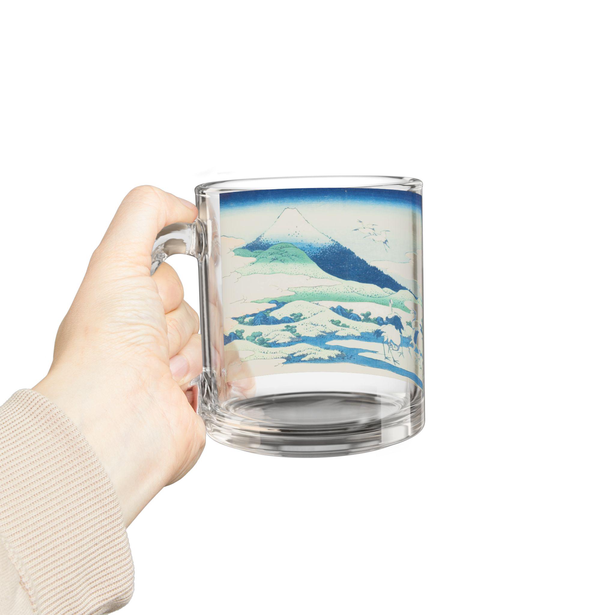 Umezawa Marsh Glass Mug by Hokusai - Elegant 10oz Clear Art Mug Featuring Serene Ukiyo-e Fuji Scene, Perfect for Coffee or Tea Moments - Detailed view 7 showing the premium acrylic print quality and craftsmanship