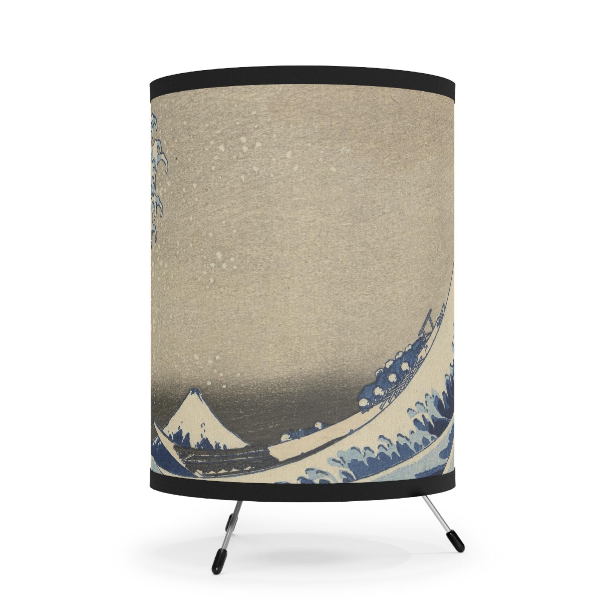 The Great Wave Tripod Lamp - Japanese Ukiyo-e Light Featuring Katsushika Hokusai's Masterpiece for Japandi Zen Interiors & Cultural Gifts - Detailed view 5 showing the premium acrylic print quality and craftsmanship