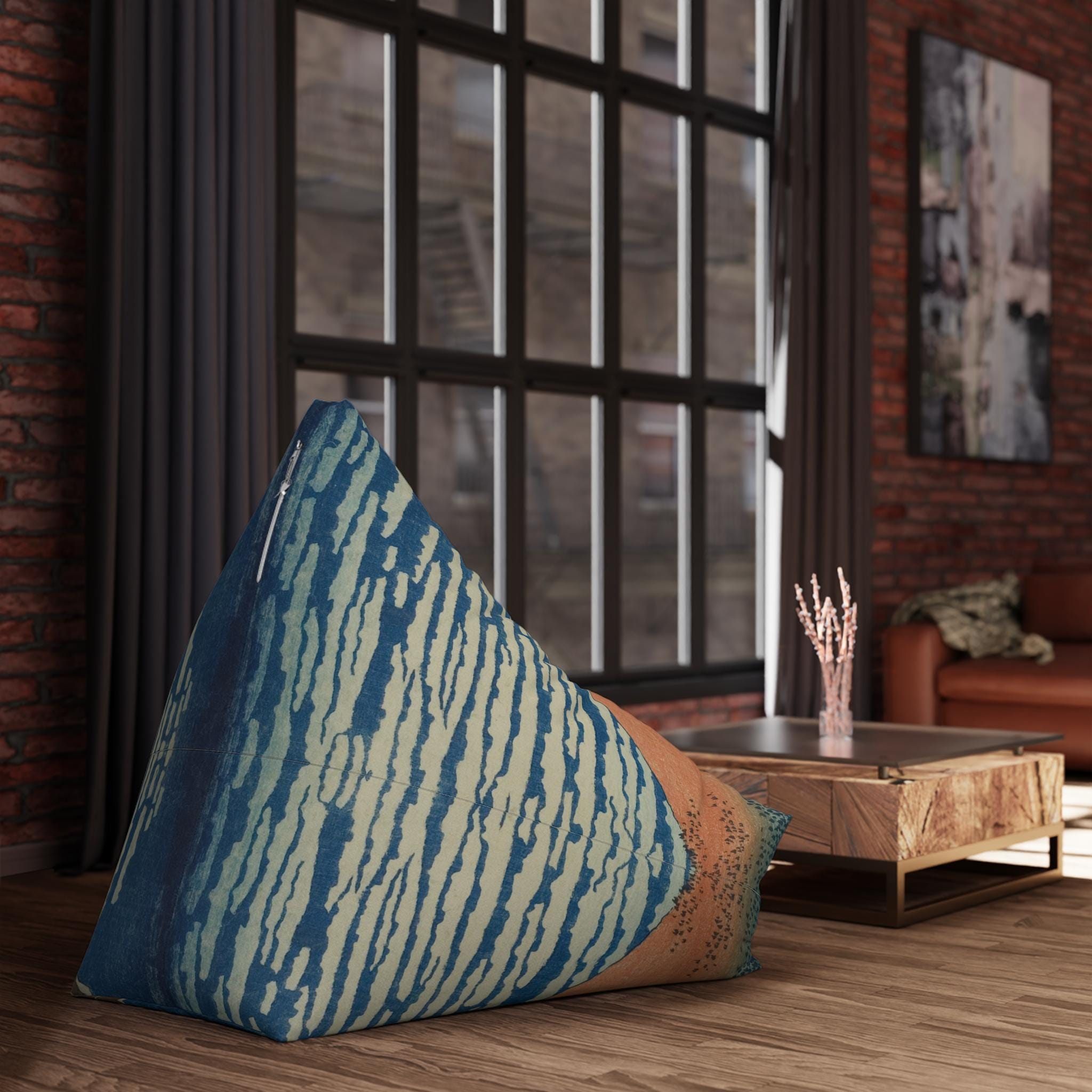 Red Fuji Bean Bag Chair Cover by Hokusai - Japanese Mount Fuji Ukiyo-e Print for Japandi Zen Decor - Cover Only, No Filling Included - Detailed view 8 showing the premium acrylic print quality and craftsmanship
