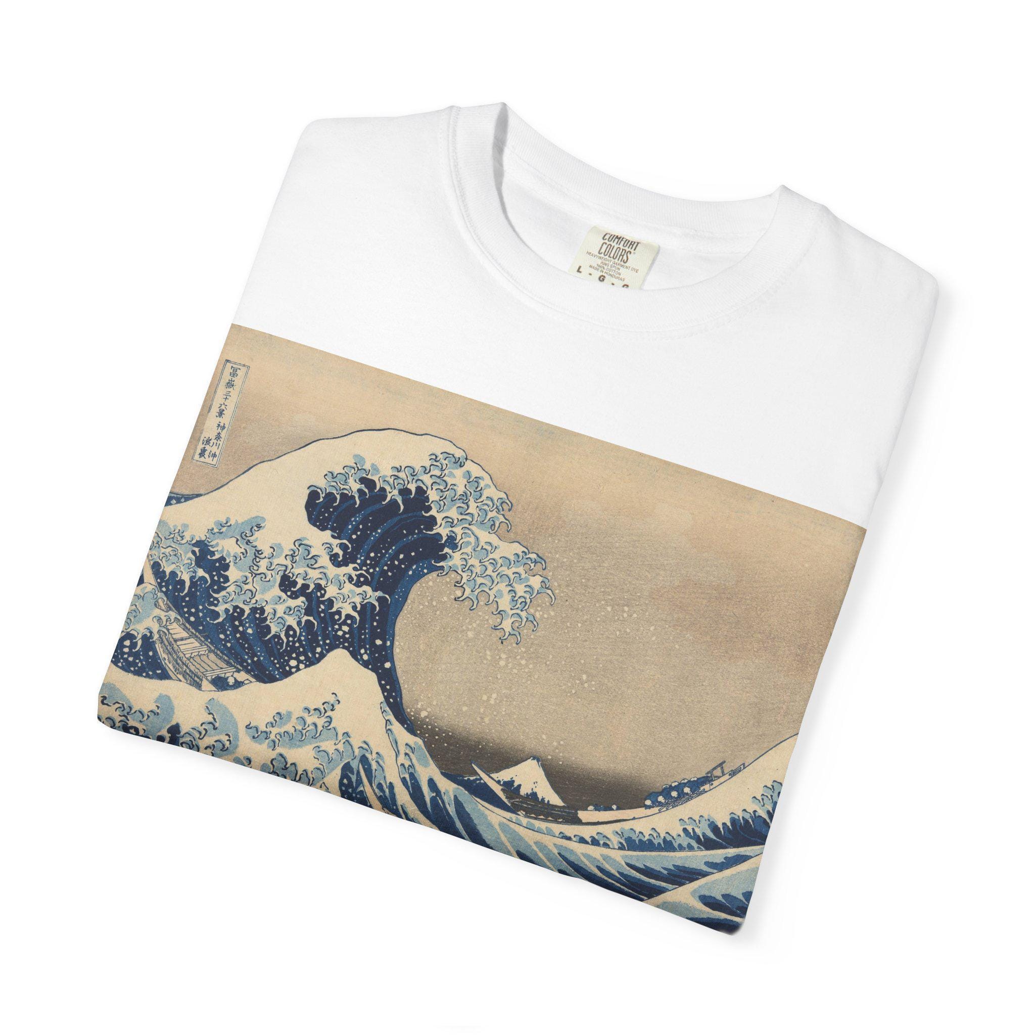 The Great Wave off Kanagawa by Katsushika Hokusai - Japanese Ukiyo-e Art T-Shirt - Unisex Garment-Dyed Tee - Detailed view 7 showing the premium acrylic print quality and craftsmanship