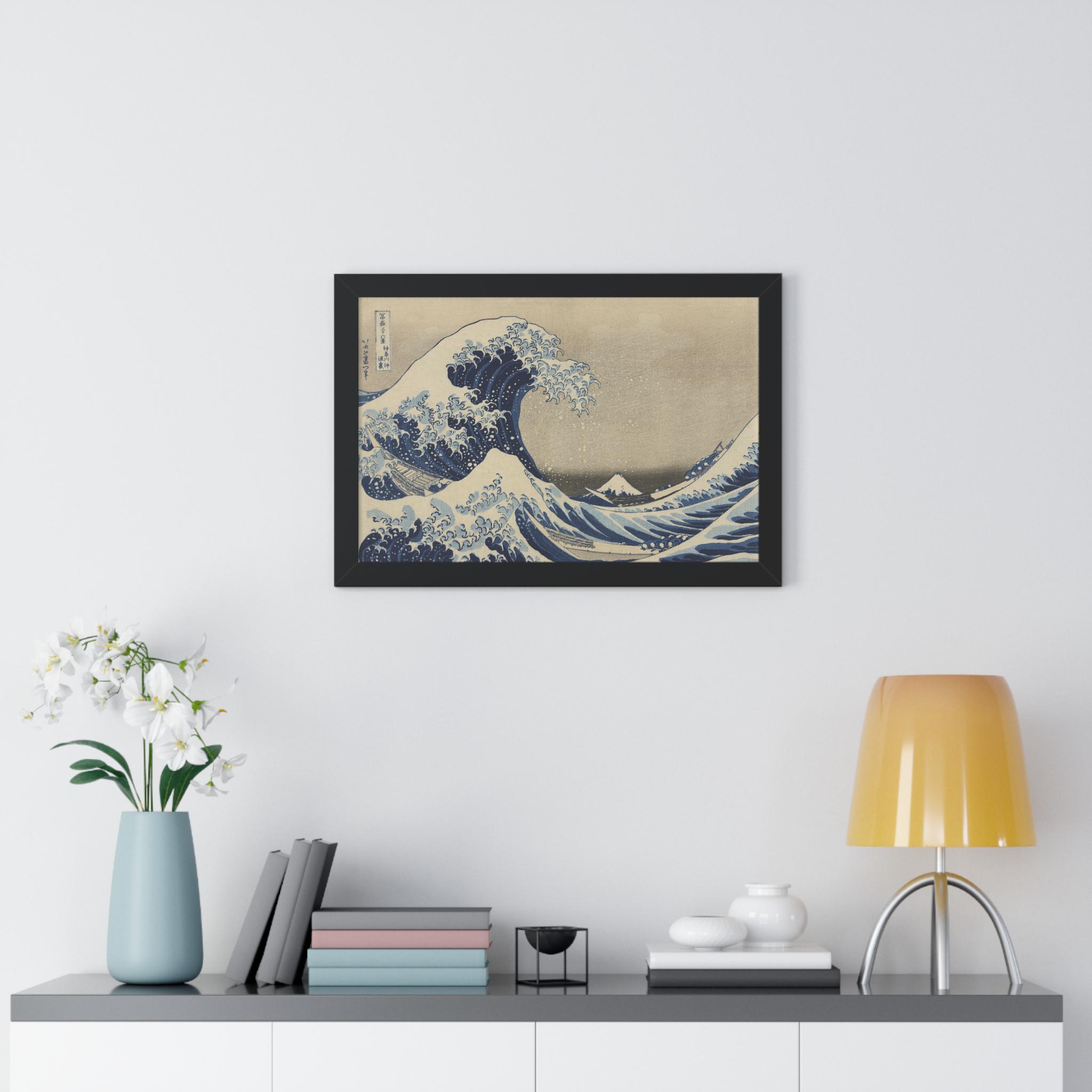 The Great Wave by Katsushika Hokusai - Framed Horizontal Poster Wall Art (1830-33) - Detailed view 2 showing the premium acrylic print quality and craftsmanship