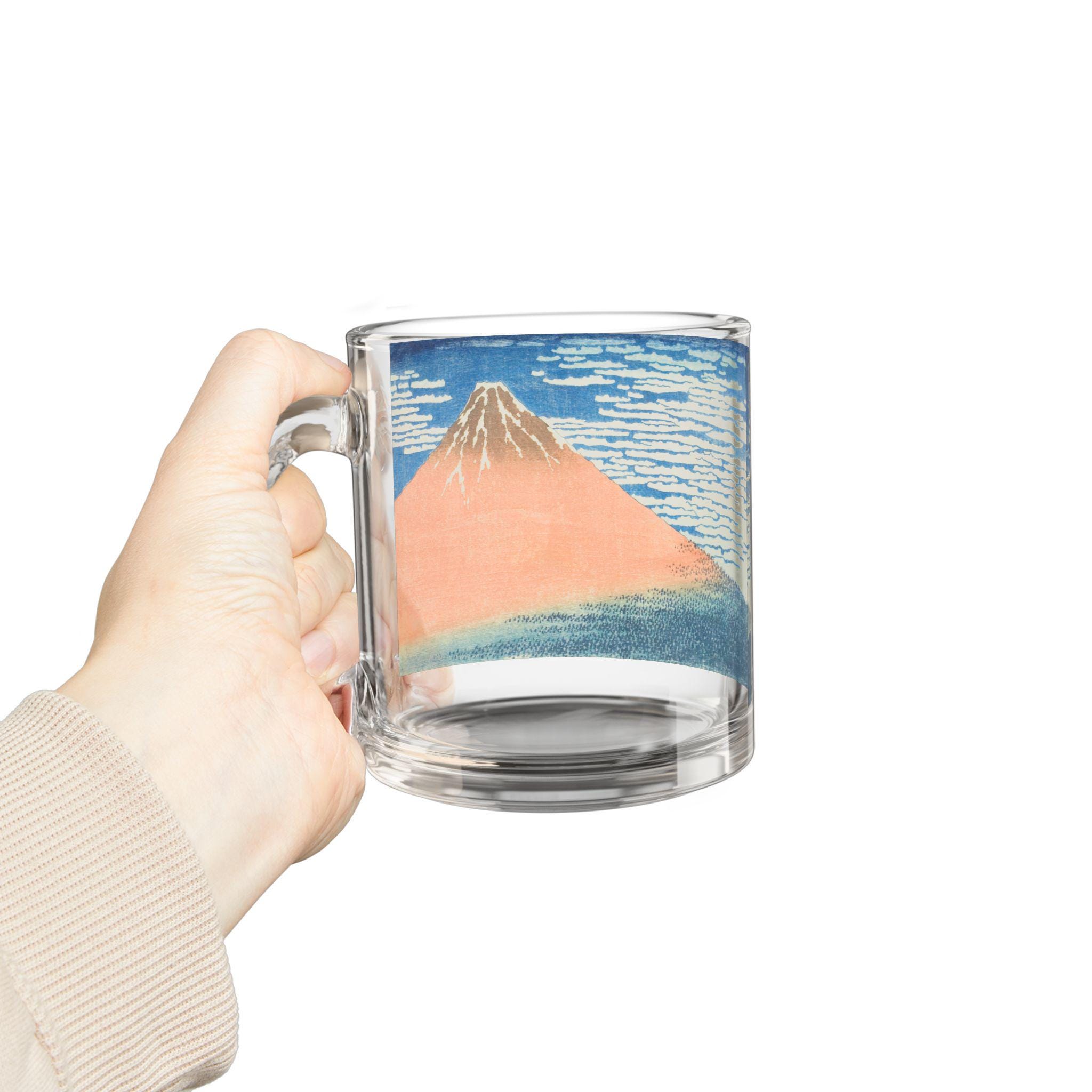 Red Fuji Glass Mug by Hokusai - Elegant 10oz Clear Art Mug Featuring Famous Ukiyo-e Mt. Fuji Print, Perfect for Coffee or Tea Moments - Detailed view 7 showing the premium acrylic print quality and craftsmanship