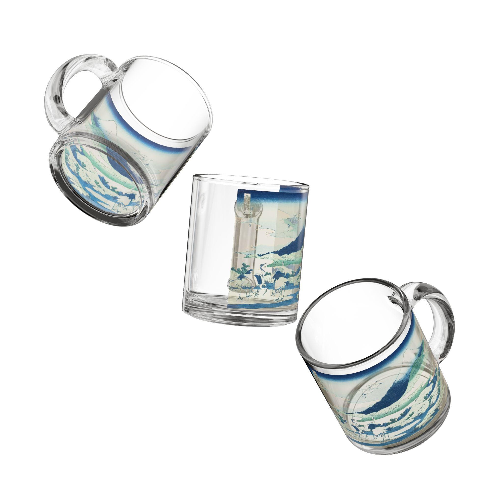 Umezawa Marsh Glass Mug by Hokusai - Elegant 10oz Clear Art Mug Featuring Serene Ukiyo-e Fuji Scene, Perfect for Coffee or Tea Moments - Detailed view 6 showing the premium acrylic print quality and craftsmanship