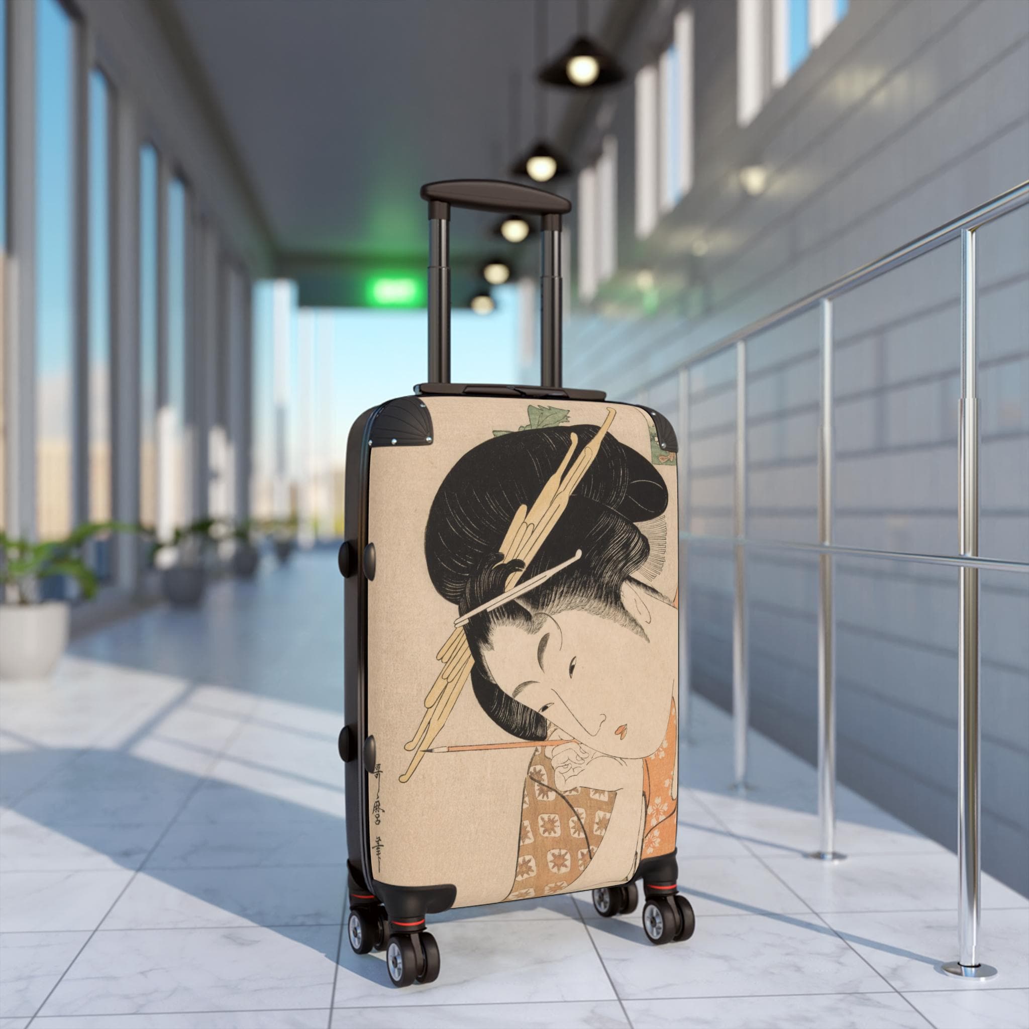 Hanaogi of the Ogiya Suitcase - Kitagawa Utamaro Japanese Ukiyo-e Bijinga Art Carry-On - Edo Courtesan Beauty Print Luggage Gift - Detailed view 4 showing the premium acrylic print quality and craftsmanship