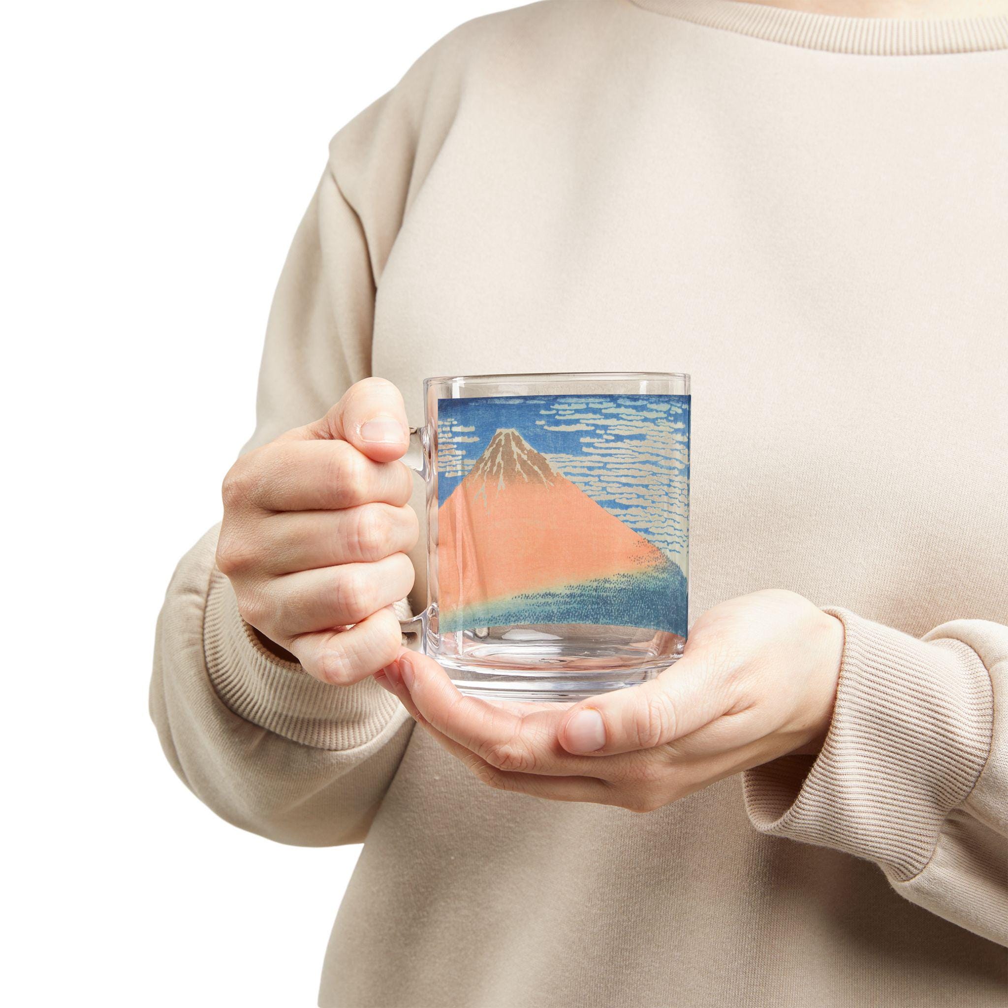Red Fuji Glass Mug by Hokusai - Elegant 10oz Clear Art Mug Featuring Famous Ukiyo-e Mt. Fuji Print, Perfect for Coffee or Tea Moments - Detailed view 5 showing the premium acrylic print quality and craftsmanship