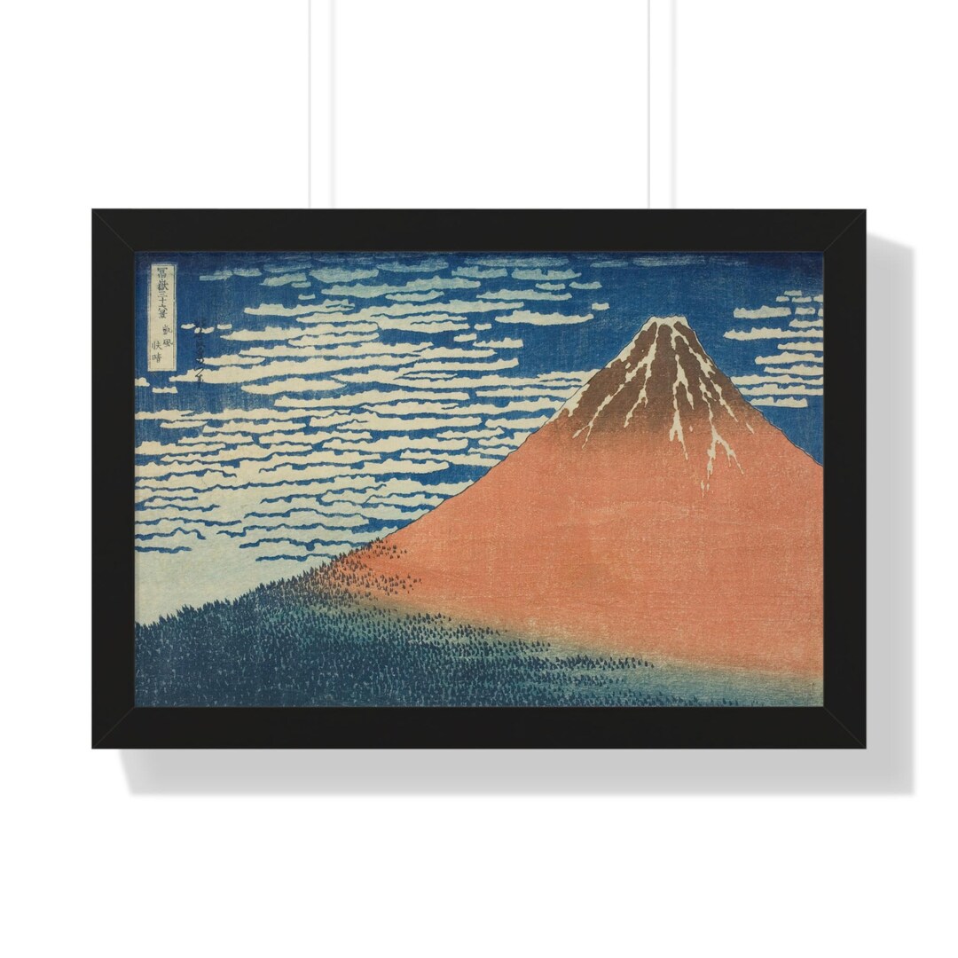 Red Fuji by Katsushika Hokusai - Framed Horizontal Poster From