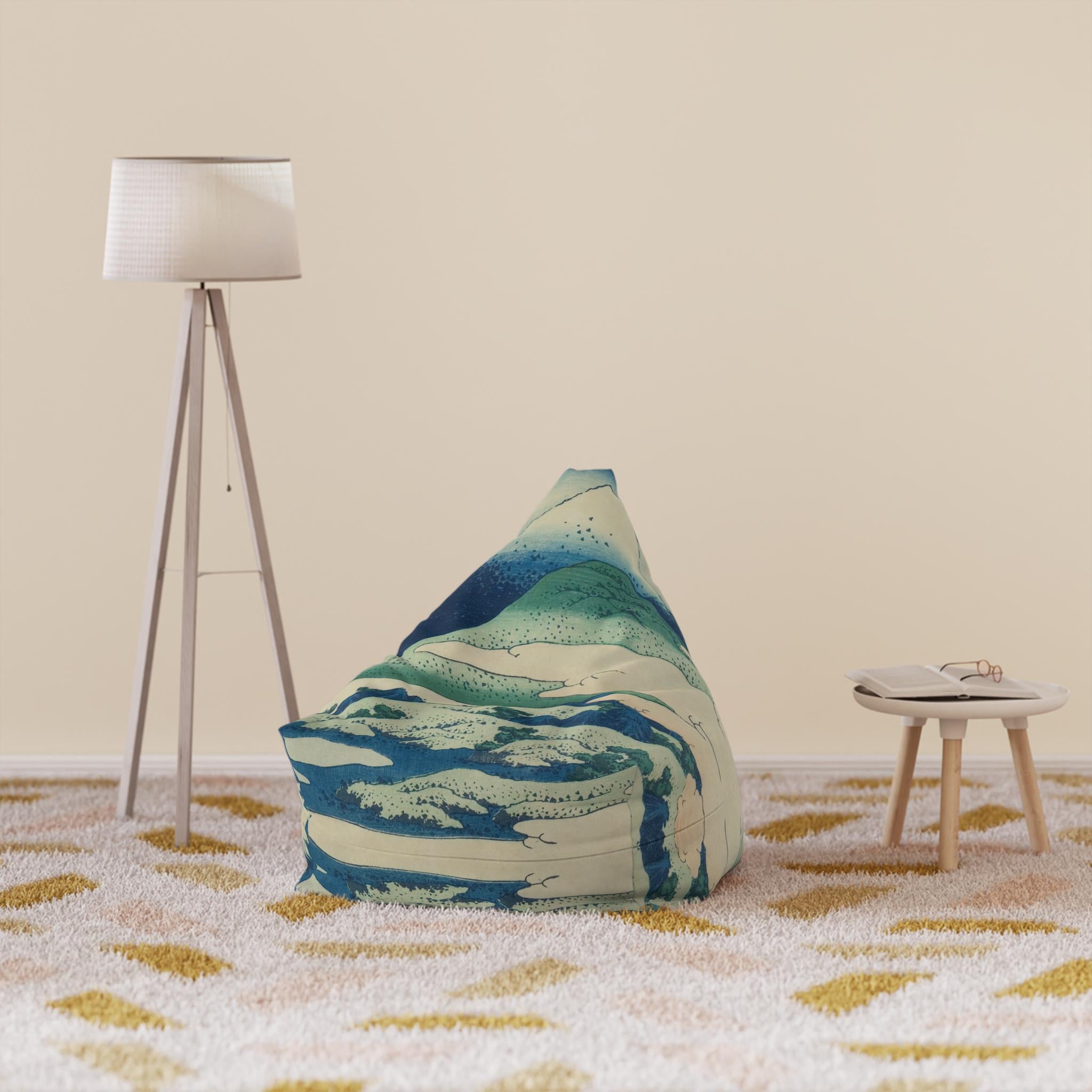 Umezawa Marsh Bean Bag Chair Cover - Ukiyo-e Art by Katsushika Hokusai, Japandi Style Decor - Cover Only, No Filling Included - Detailed view 2 showing the premium acrylic print quality and craftsmanship