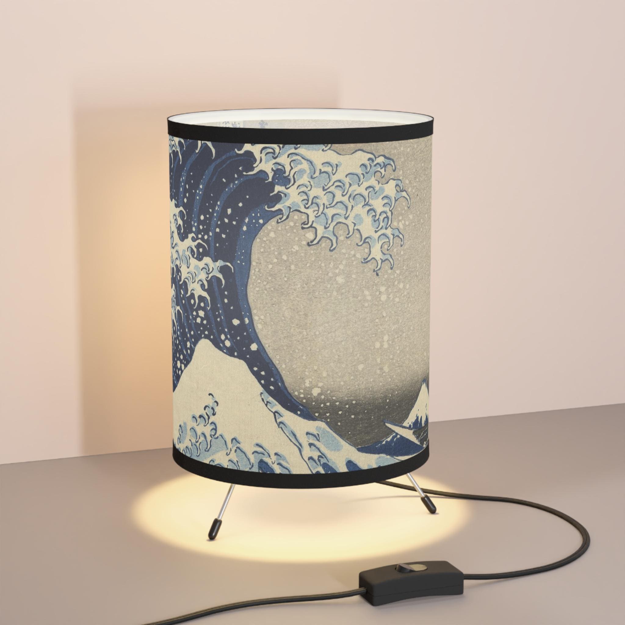 The Great Wave Tripod Lamp - Japanese Ukiyo-e Light Featuring Katsushika Hokusai's Masterpiece for Japandi Zen Interiors & Cultural Gifts