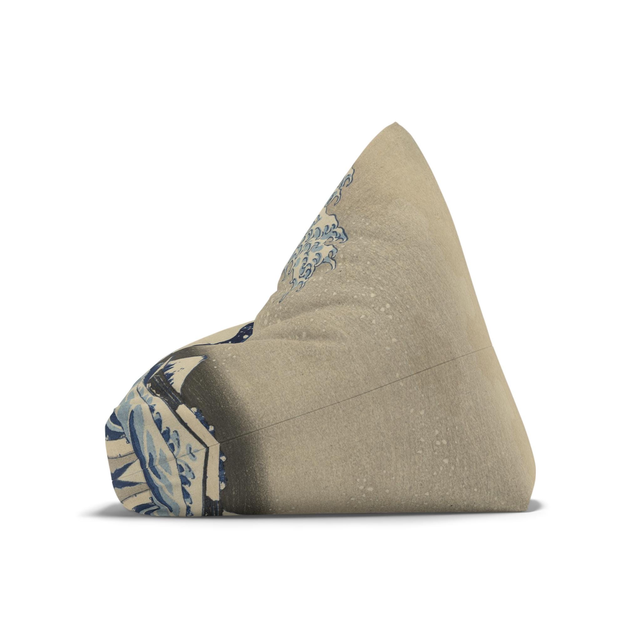 The Great Wave Bean Bag Chair Cover - Ukiyo-e Art by Katsushika Hokusai, Japandi Style Interior Accent - Cover Only, No Filling Included - Detailed view 6 showing the premium acrylic print quality and craftsmanship