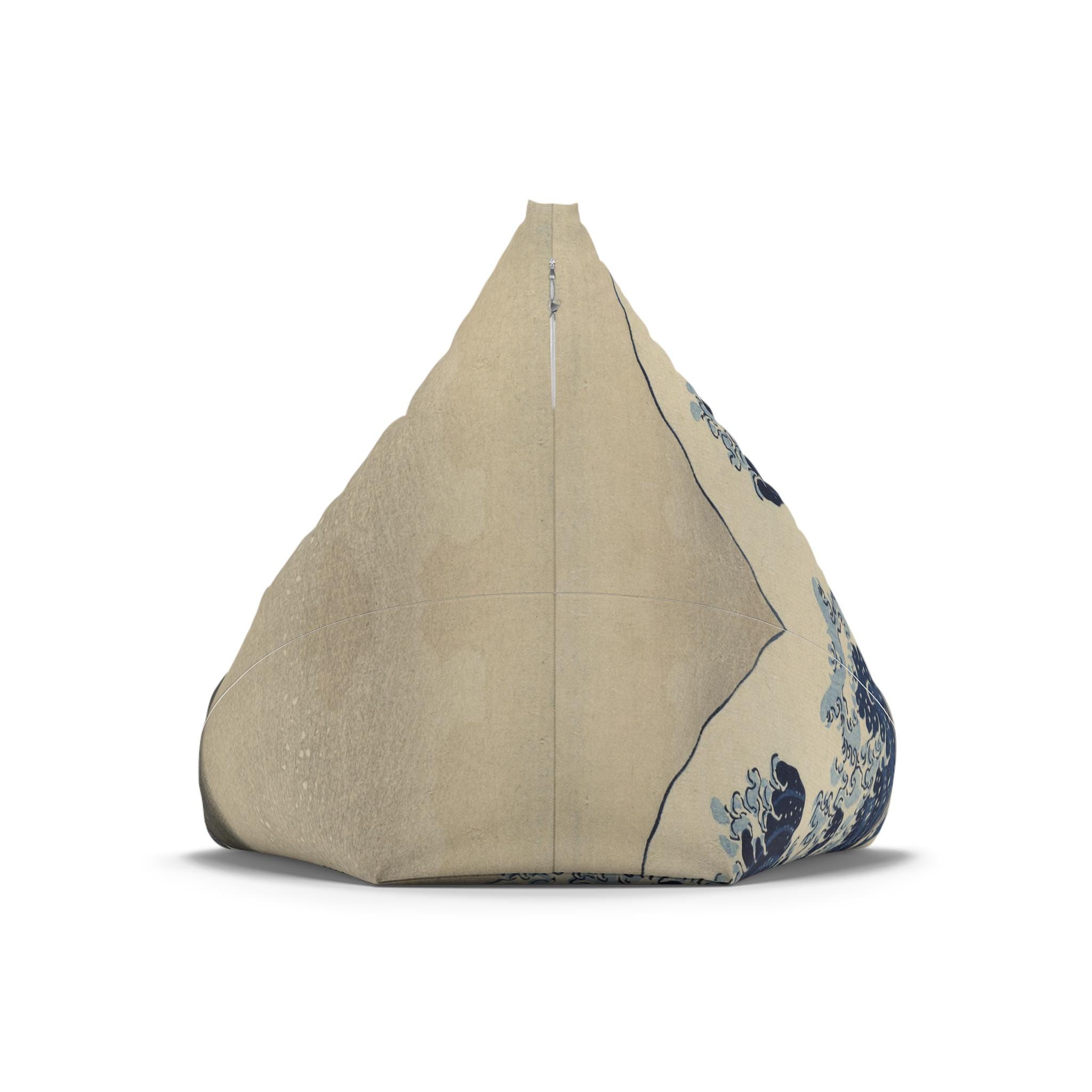 The Great Wave Bean Bag Chair Cover - Ukiyo-e Art by Katsushika Hokusai, Japandi Style Interior Accent - Cover Only, No Filling Included - Detailed view 4 showing the premium acrylic print quality and craftsmanship