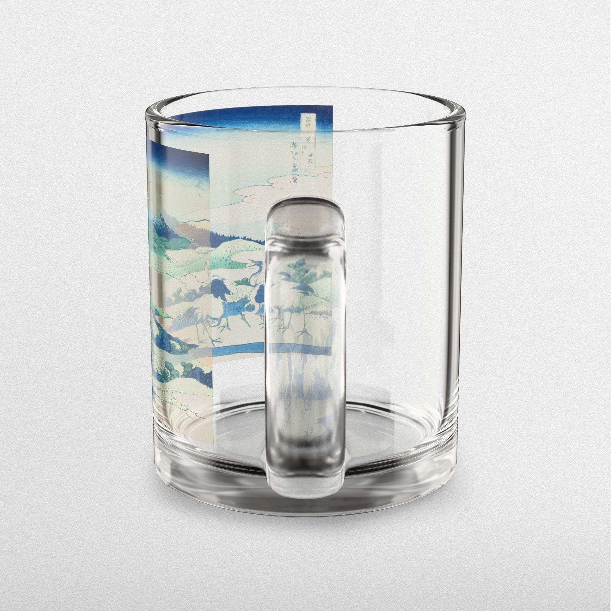Umezawa Marsh Glass Mug by Hokusai - Elegant 10oz Clear Art Mug Featuring Serene Ukiyo-e Fuji Scene, Perfect for Coffee or Tea Moments - Detailed view 4 showing the premium acrylic print quality and craftsmanship