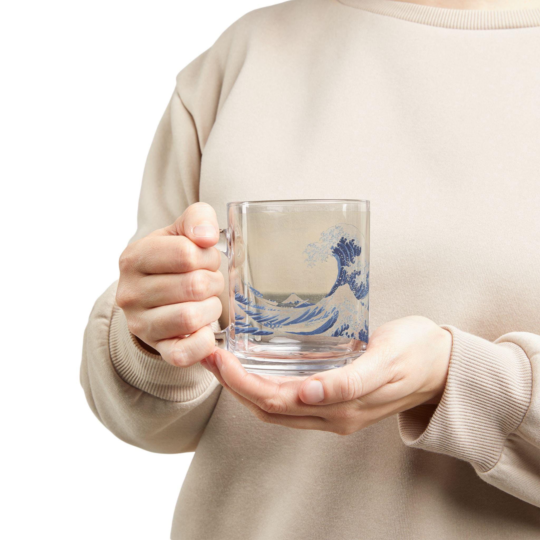 The Great Wave Glass Mug by Hokusai - Elegant 10oz Clear Art Mug Featuring Iconic Ukiyo-e Print, Ideal for Tea or Morning Coffee Moments - Detailed view 5 showing the premium acrylic print quality and craftsmanship