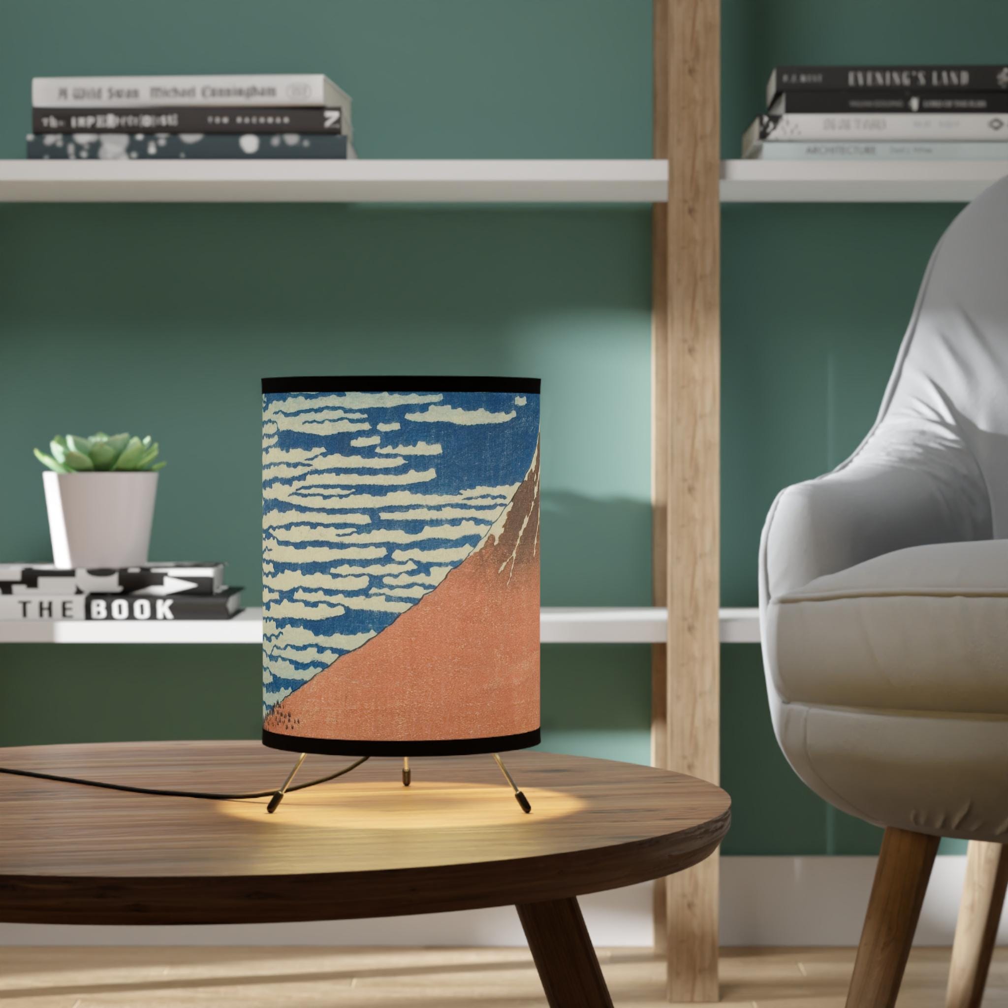 Red Fuji Tripod Lamp | Ukiyo-e Print by Hokusai | Iconic Japanese Light for Zen Japandi Interiors & Art Collectors - Detailed view 7 showing the premium acrylic print quality and craftsmanship