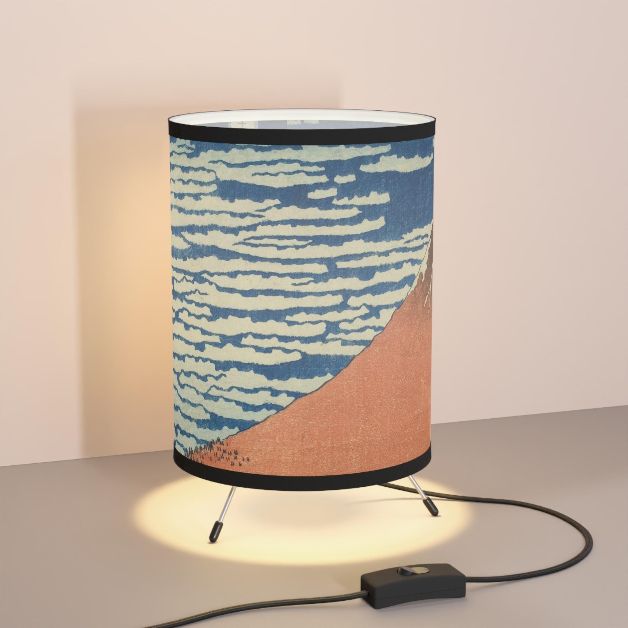 Red Fuji Tripod Lamp | Ukiyo-e Print by Hokusai | Iconic Japanese Light for Zen Japandi Interiors & Art Collectors